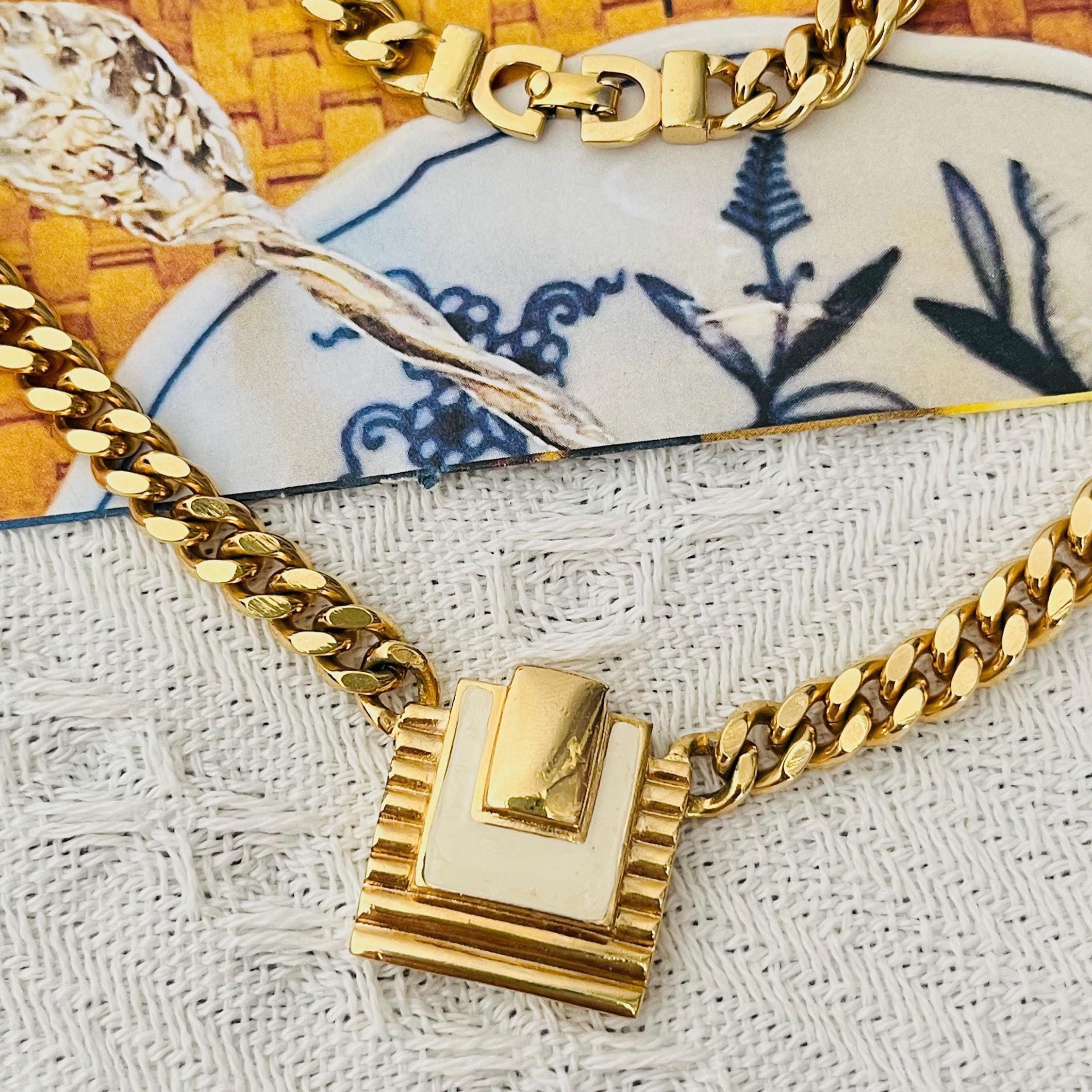 Christian Dior Vintage 1980s White Trio Square Egyptian Pendant 