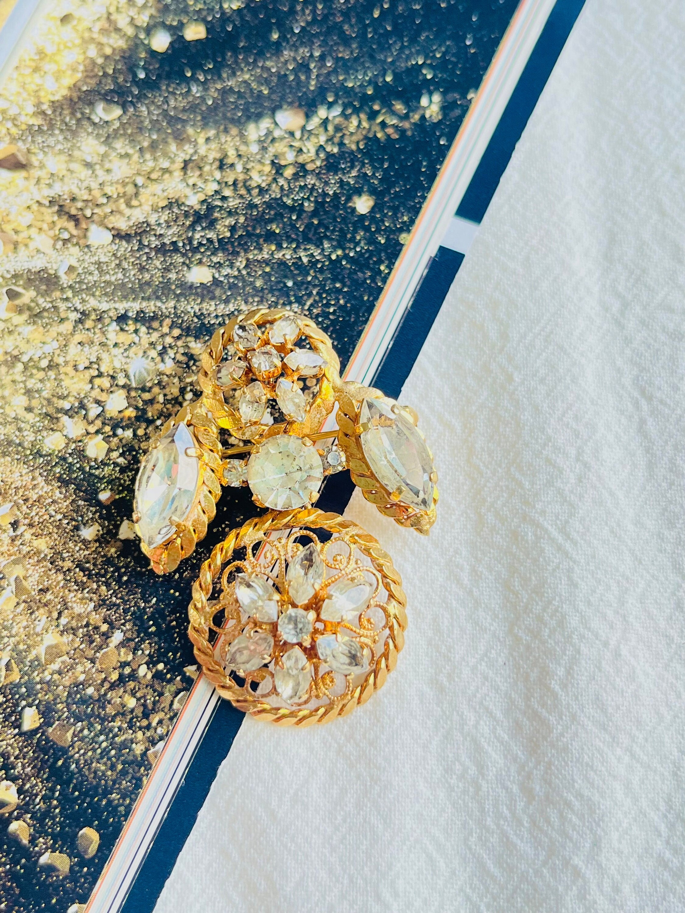 Christian Dior Vintage Large Openwork Marquise Circle Crystals