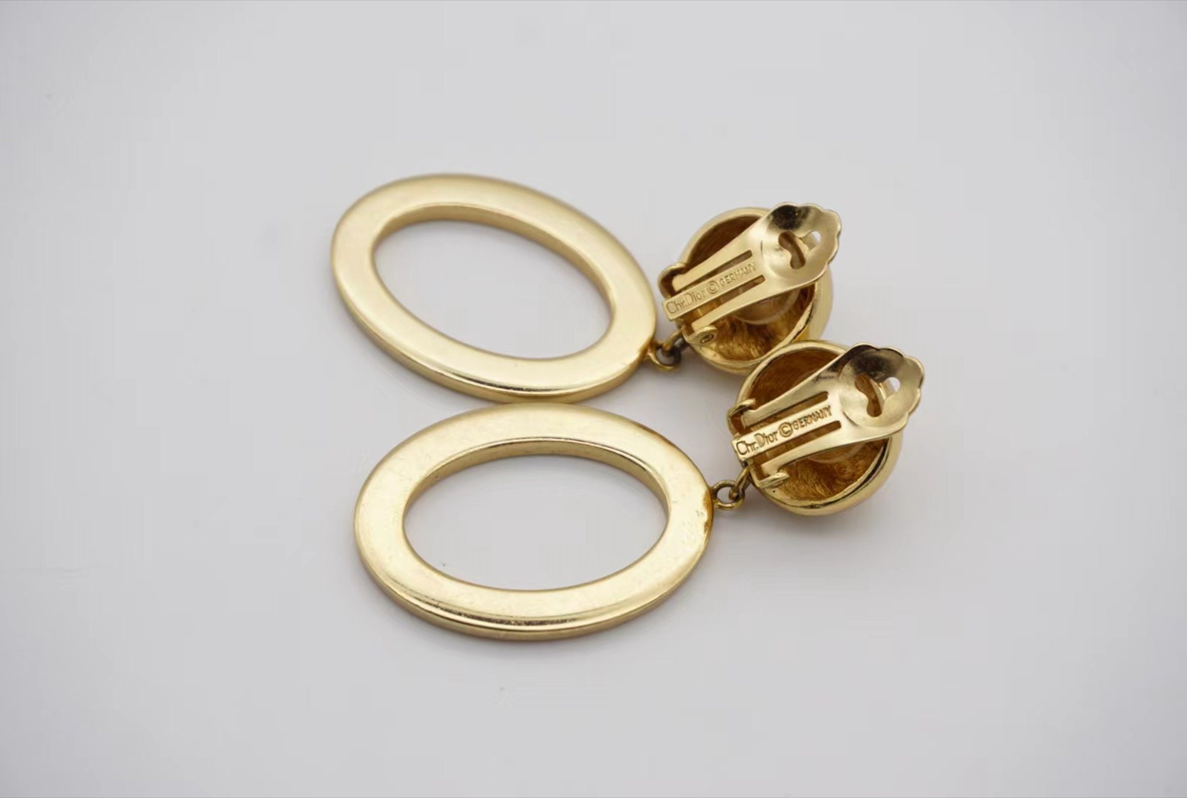 Christian Dior Vintage 1980s Logo Long Oval Hoop Statement