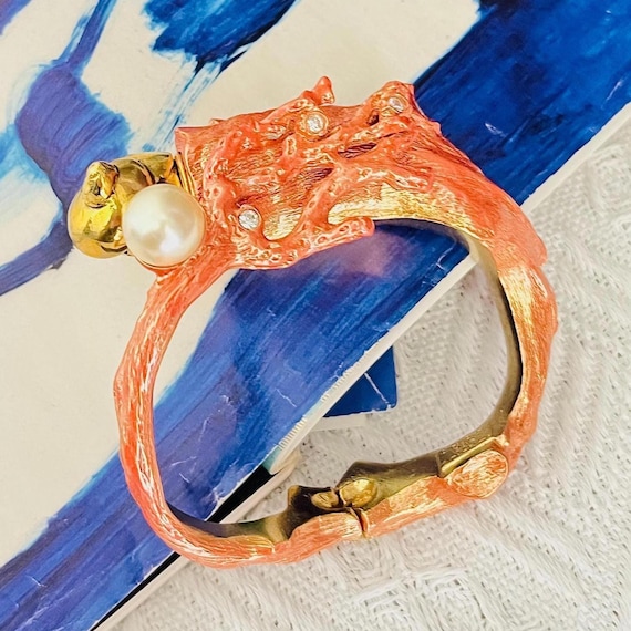 Christian Dior 1980s Orange Coral Reef Shell Torch Pearl Crystals