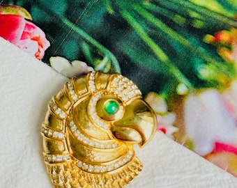 Christian Dior 1980s Vintage Gripoix Emerald Eye Parrot Bird Head