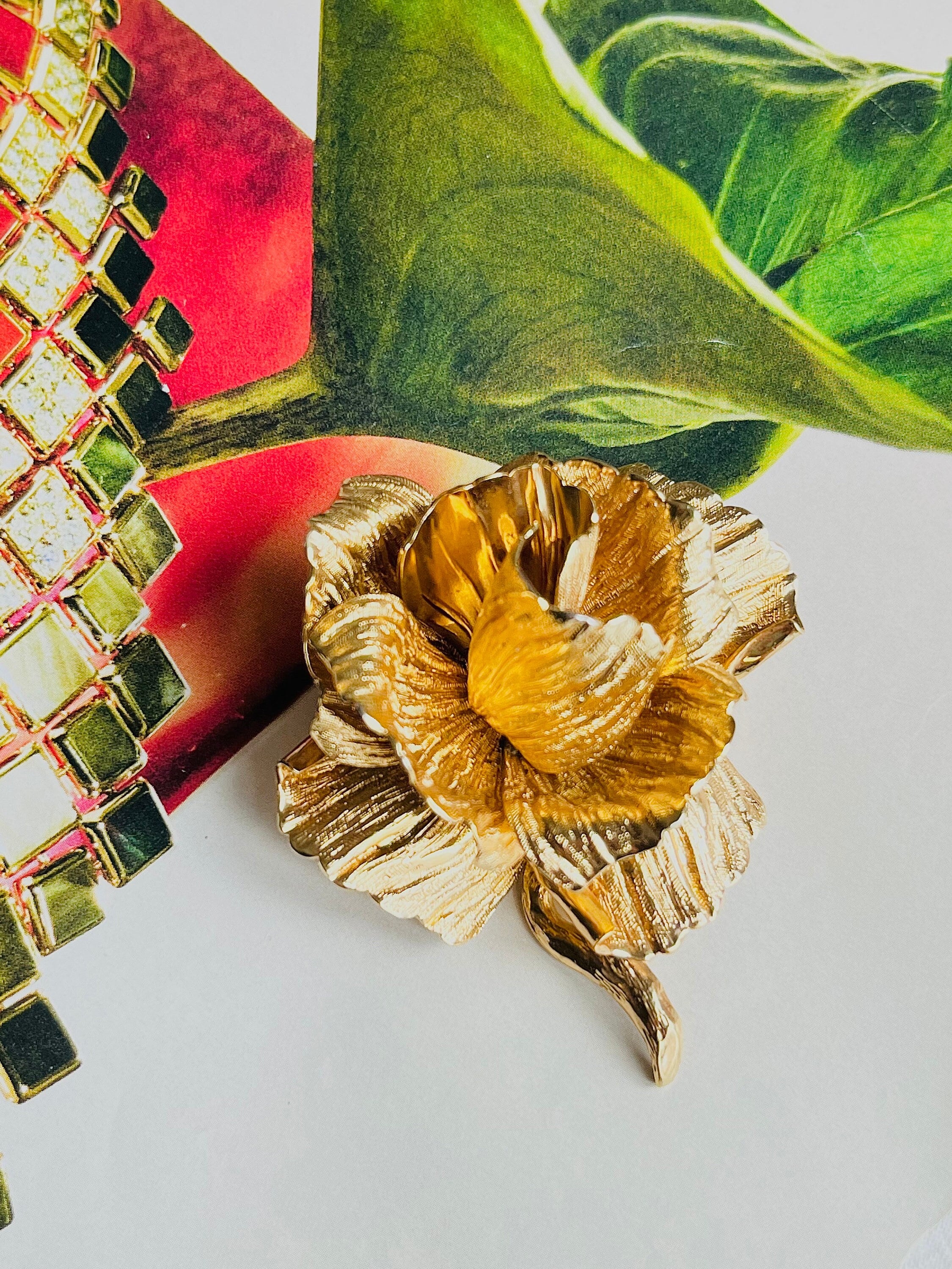 Christian Dior 1964 Vintage Large Sculpted 3D Vivid Rose Flower