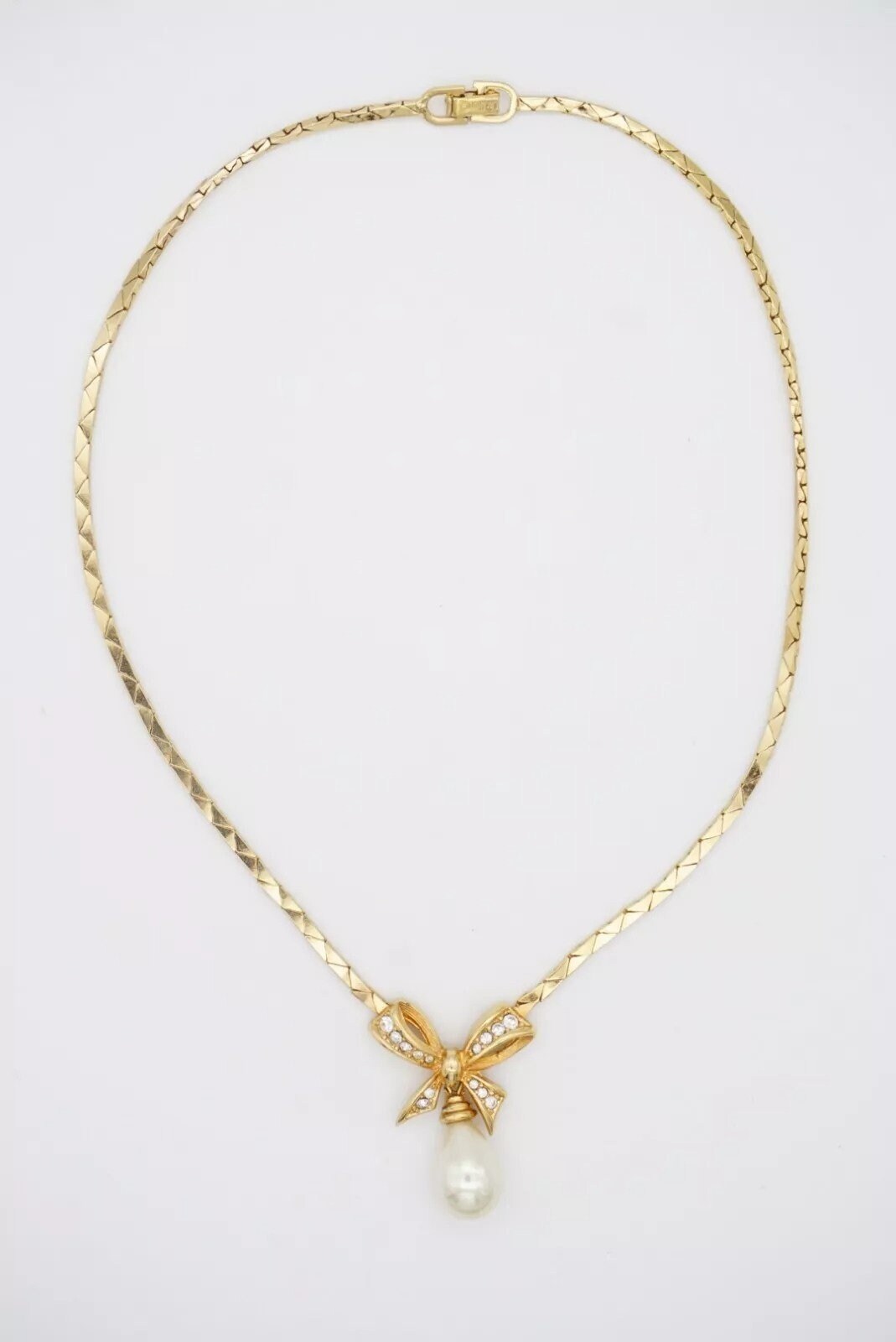 Christian Dior Vintage 1980s Crystals Bow Pearl Teardrop