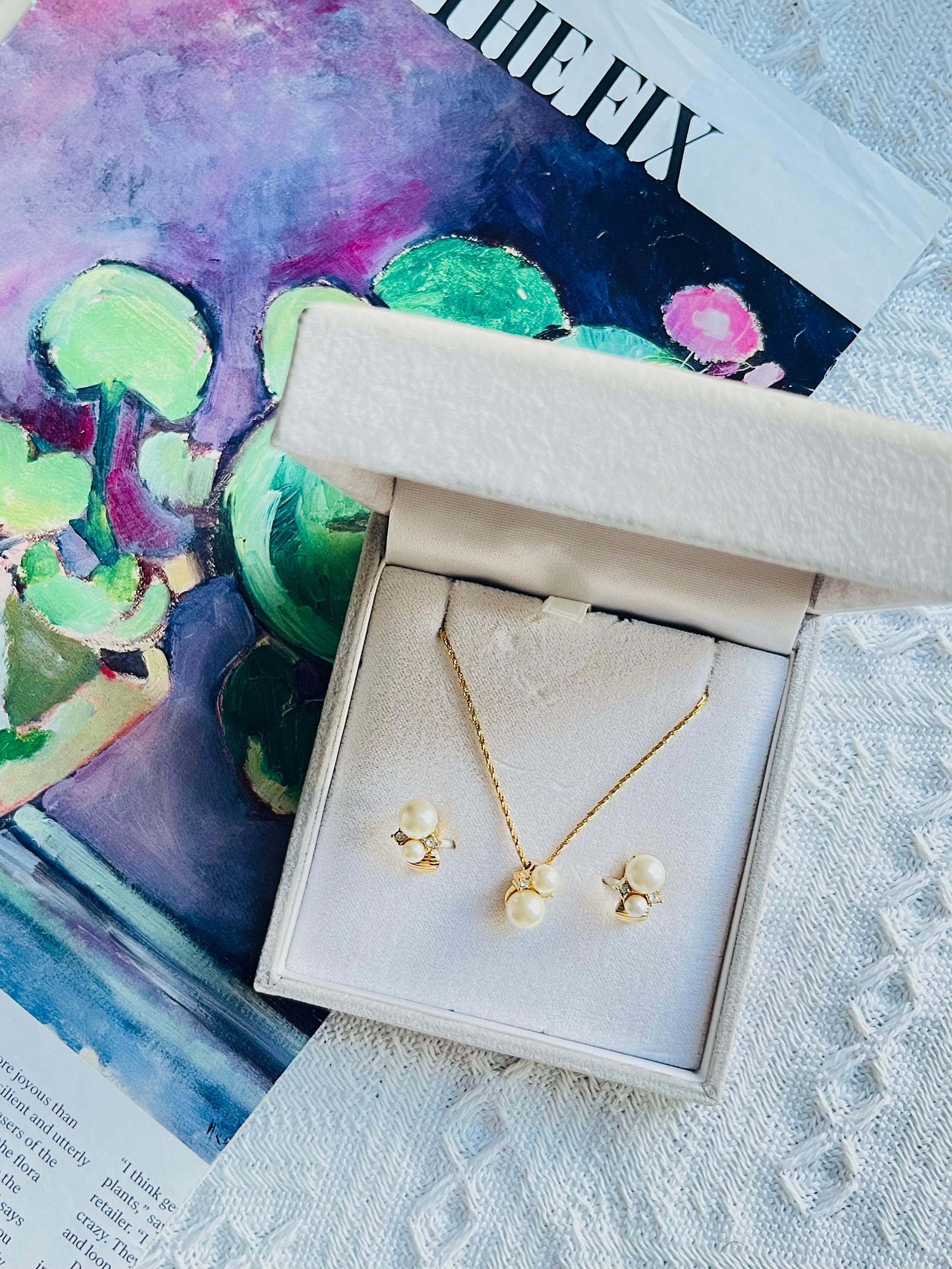 Christian Dior Vintage 1980s Double White Round Pearls Crystals