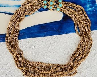 Christian Dior Vintage 1967 Turquoise Navy Cabochon 8 Strands