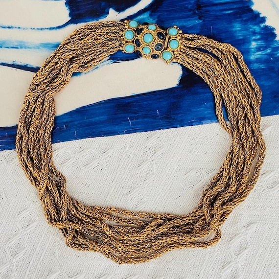 Christian Dior Vintage 1967 Turquoise Navy Cabochon 8 Strands