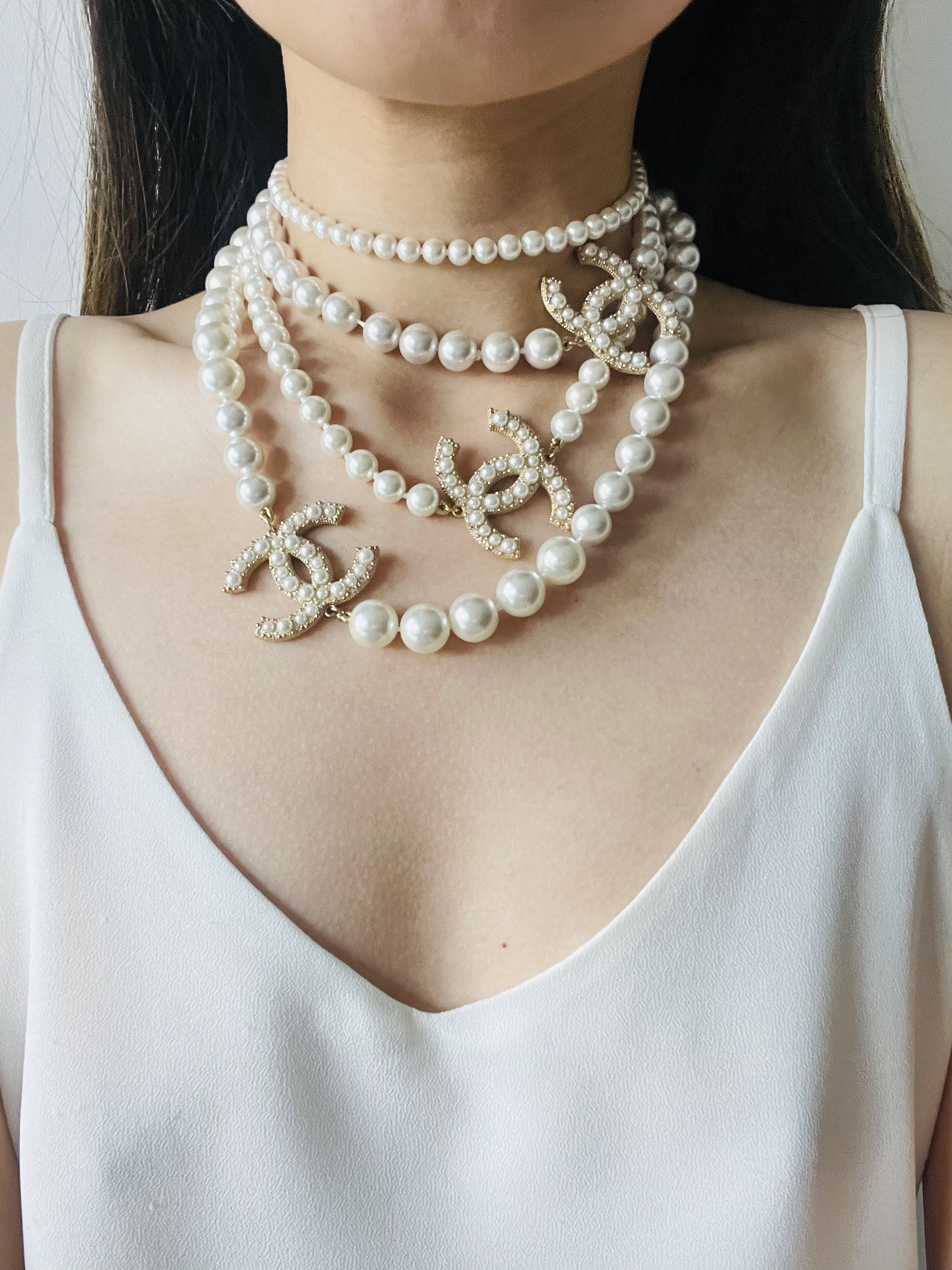 【Chanel】シャネル★COCO PEARL★ココパール【ランク：A】 Chanel Vintage Extra Long Pearls Trio CC Logo Coco Strands