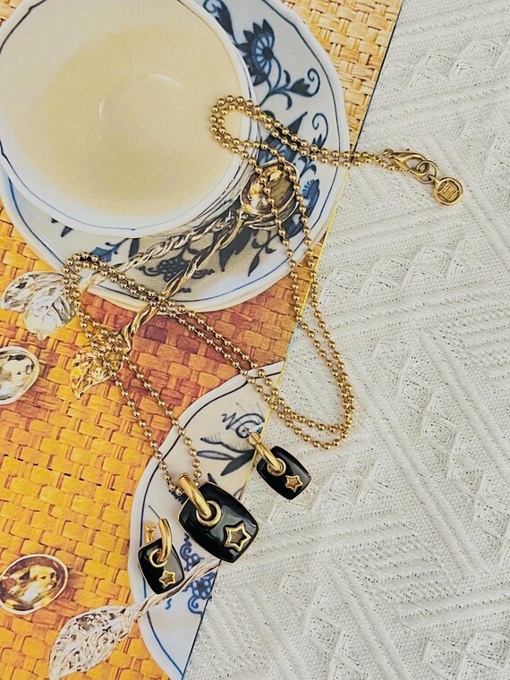 Givenchy Vintage Black Rectangle Circle Star Pend… - image 2