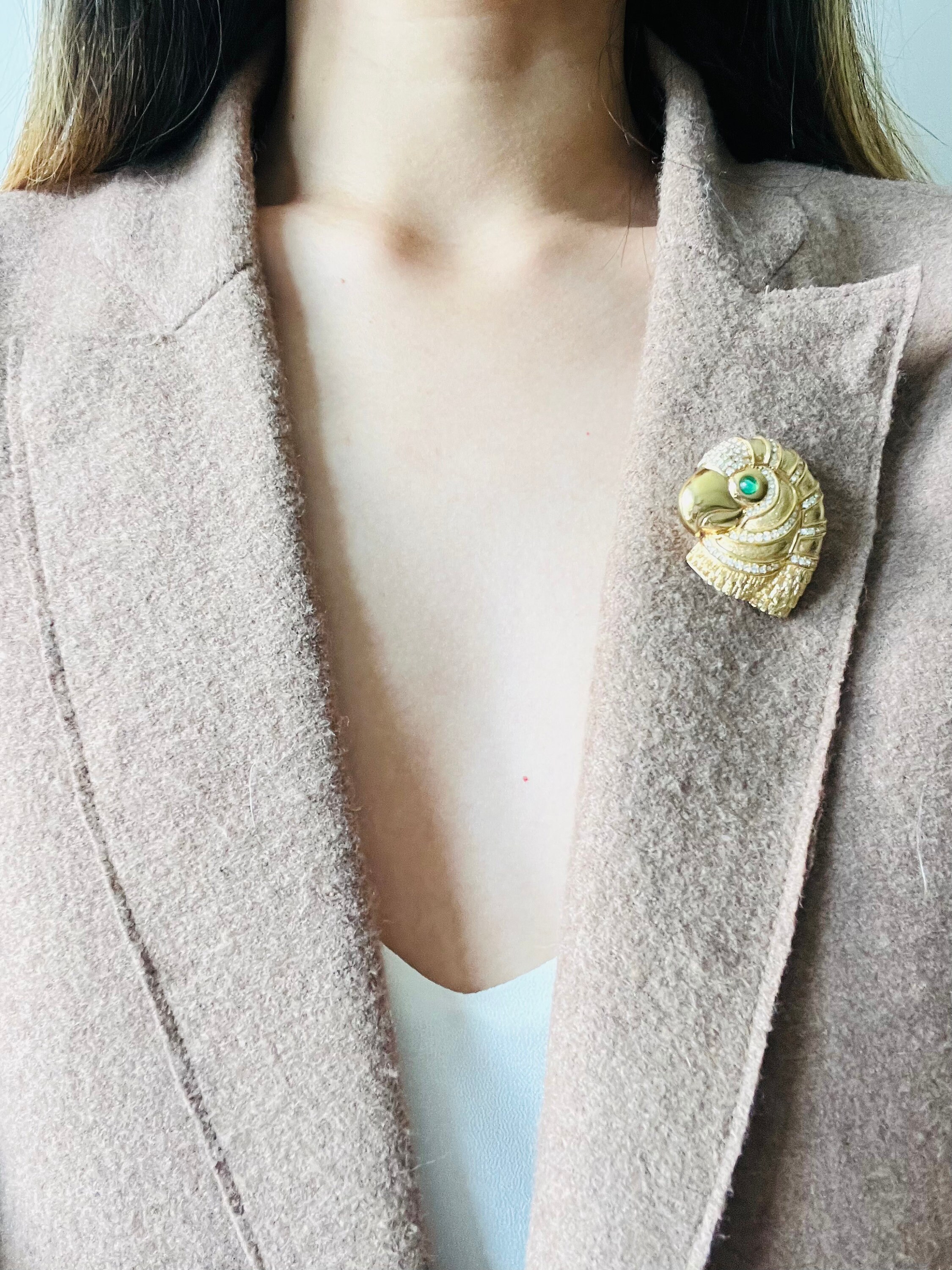 Christian Dior 1980s Vintage Gripoix Emerald Eye Parrot Bird Head