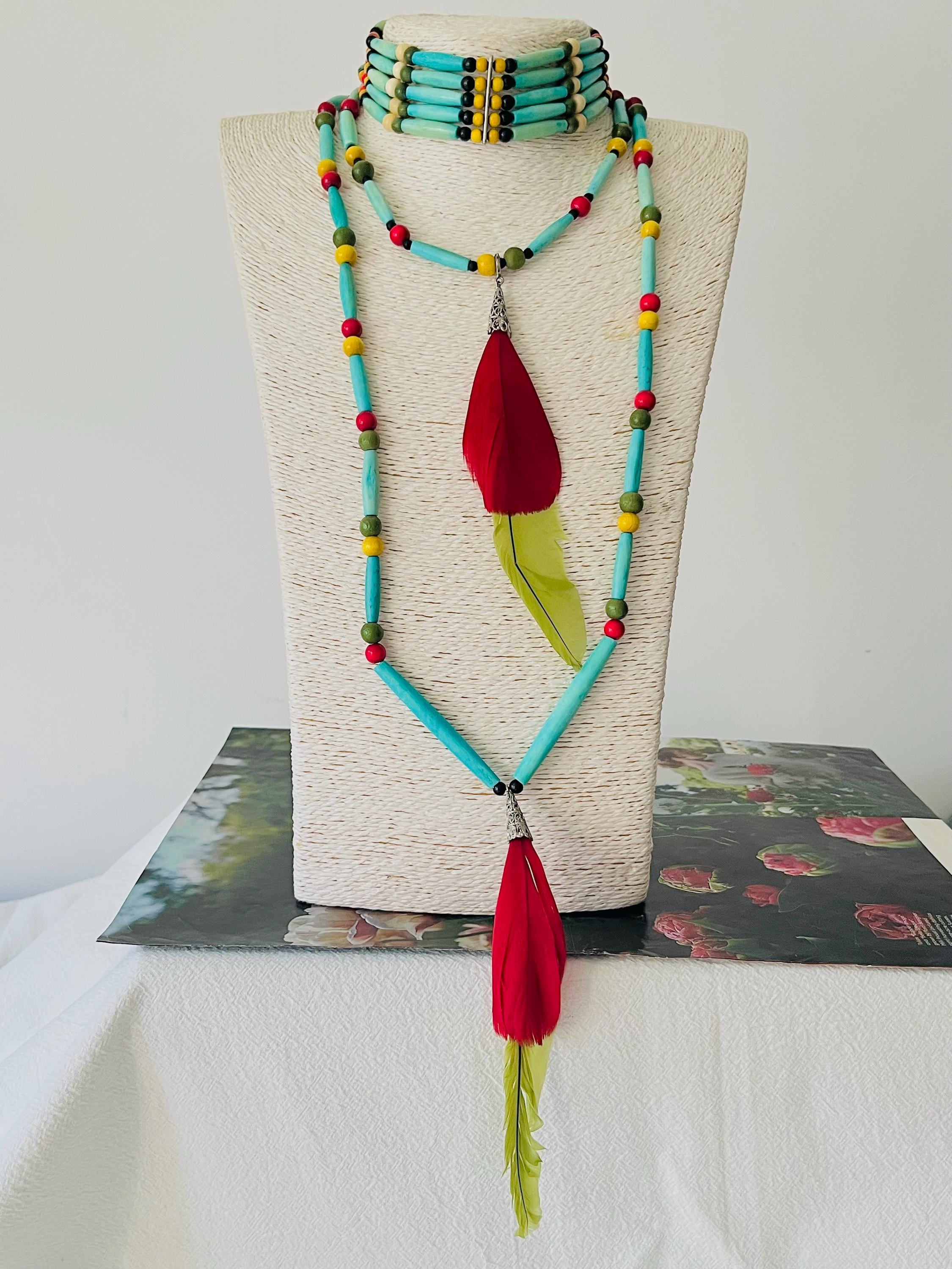 CHRISTIAN DIOR John Galliano 1998 Maasai Red Green Feather