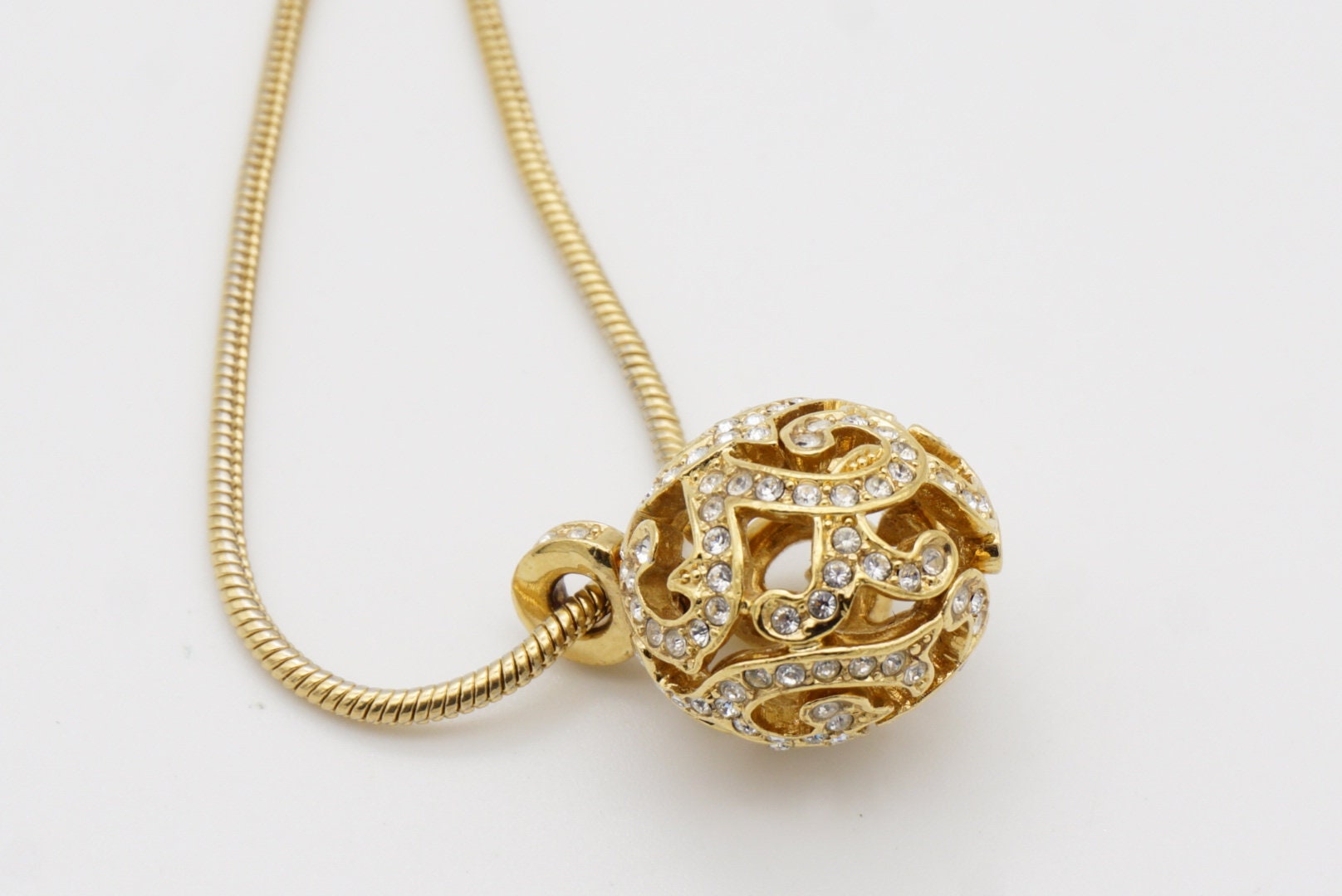 Christian Dior Vintage 1980 Ball Sphere Openwork Crystals Pendant 