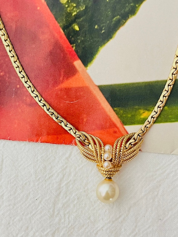 Christian Dior GROSSE 1965 Vintage White Pearl Woven Drop Pendant