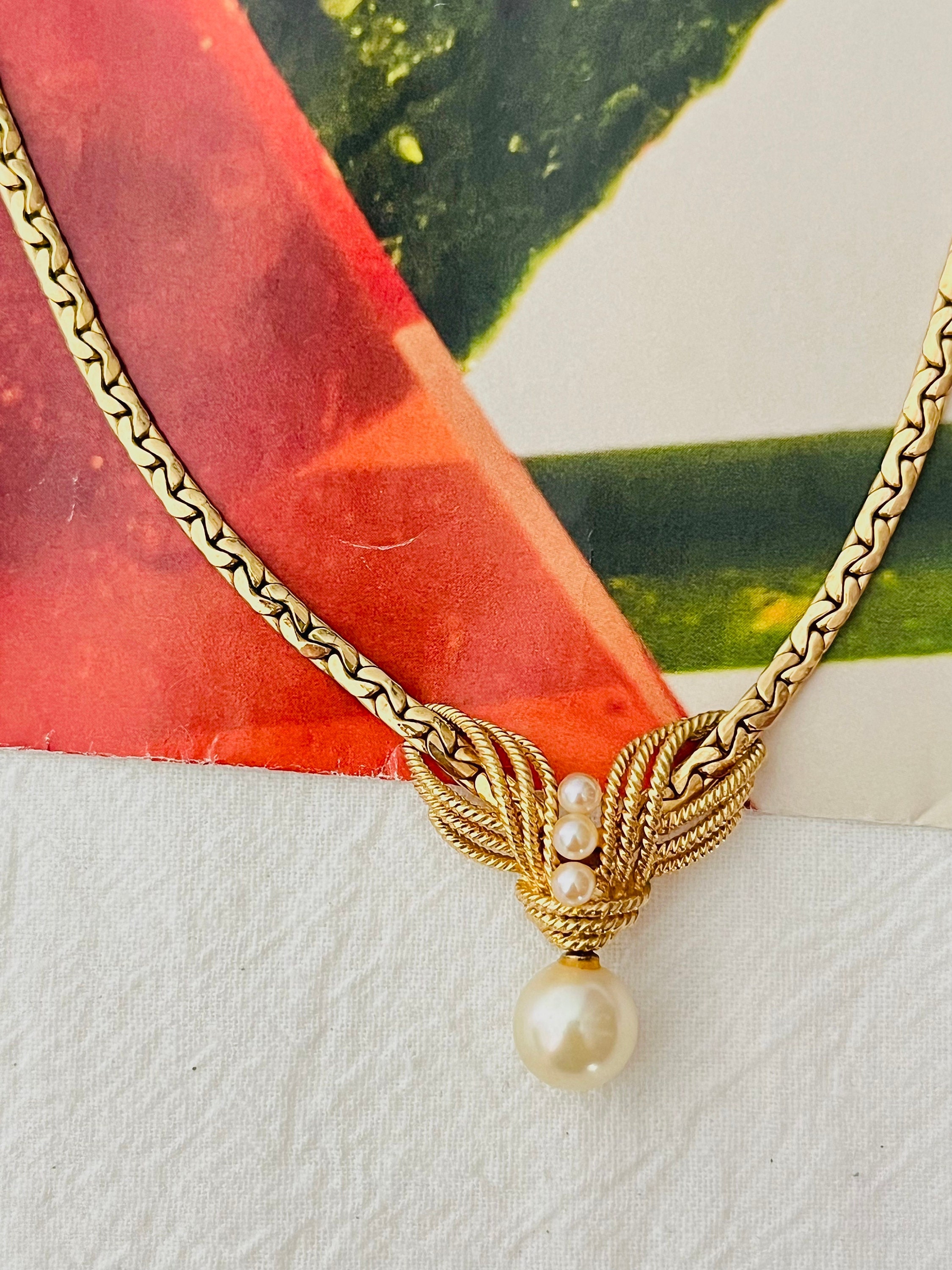 Christian Dior GROSSE 1965 Vintage White Pearl Woven Drop Pendant