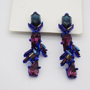 Christian Lacroix Vintage 1980s Crystals Navy Purple Iridescent Rocaille Clip On Earrings, Mom, Girl, Wife, Y2K, Anniversary, Birthday Gift image 6