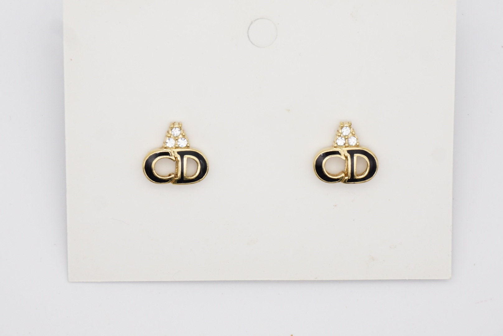 アクセサリー christian dior D logo earrings Vintage Christian Dior Vintage 1990s Monogram Logo Black CD Crystals