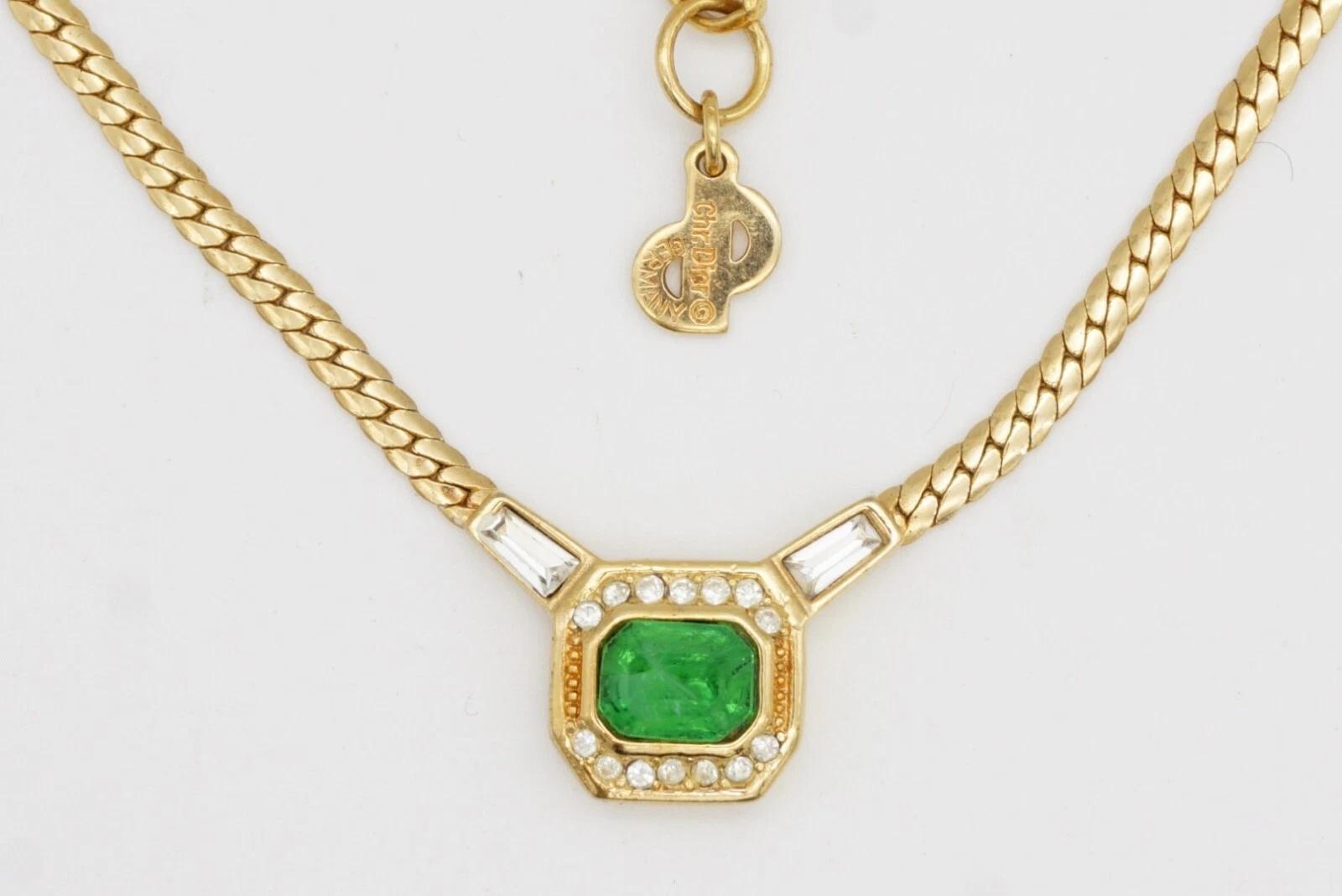 Christian Dior Vintage Gripoix Emerald Octagon Marble Green
