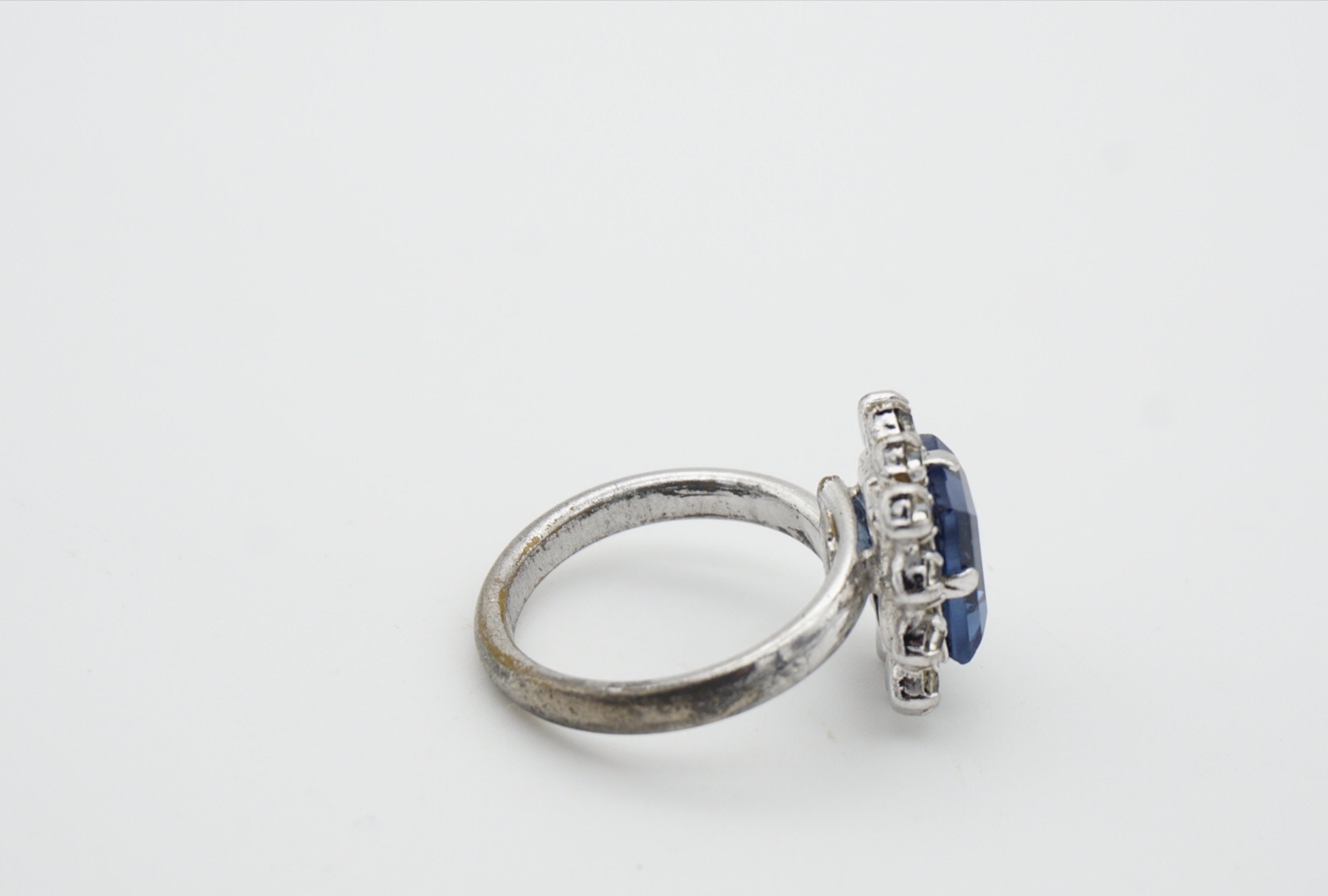 Christian Dior 1970s Vintage Rectangle Aqua Blue Crystals Halo