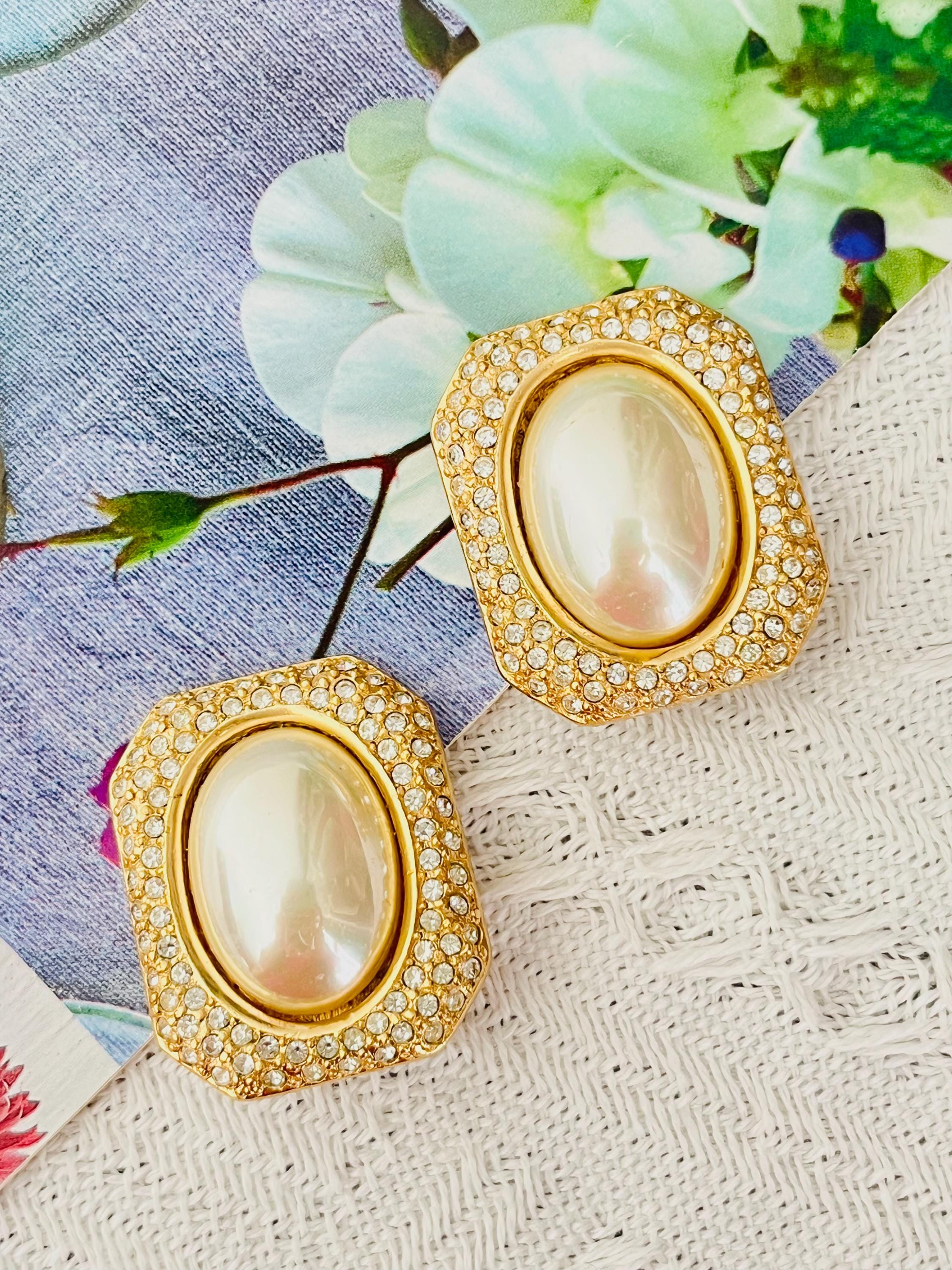 Christian Dior Vintage 1980s Huge Octagon White Oval Pearl
