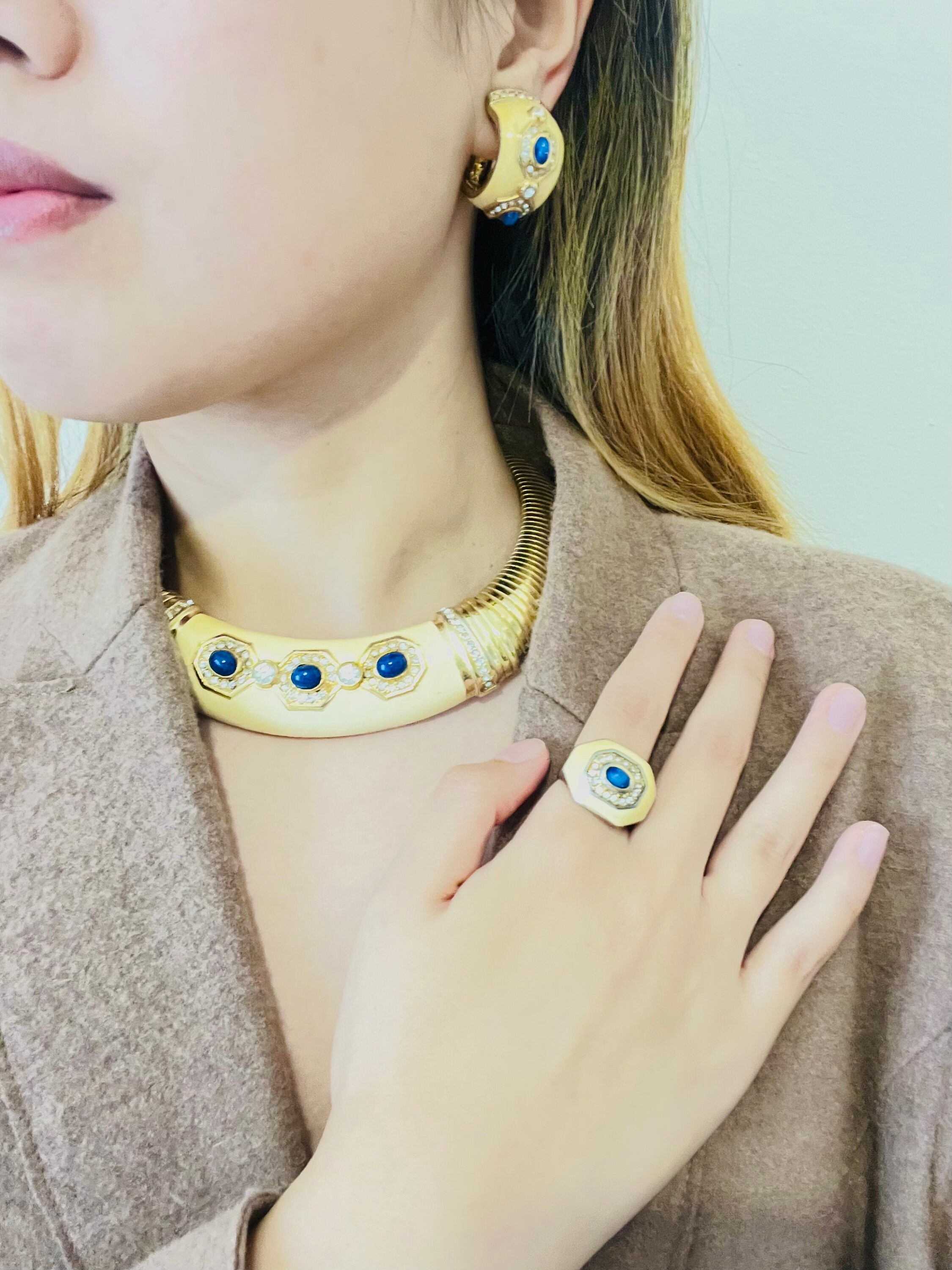 Christian Dior Vintage Yellow Lapis Oval Crystals Omega