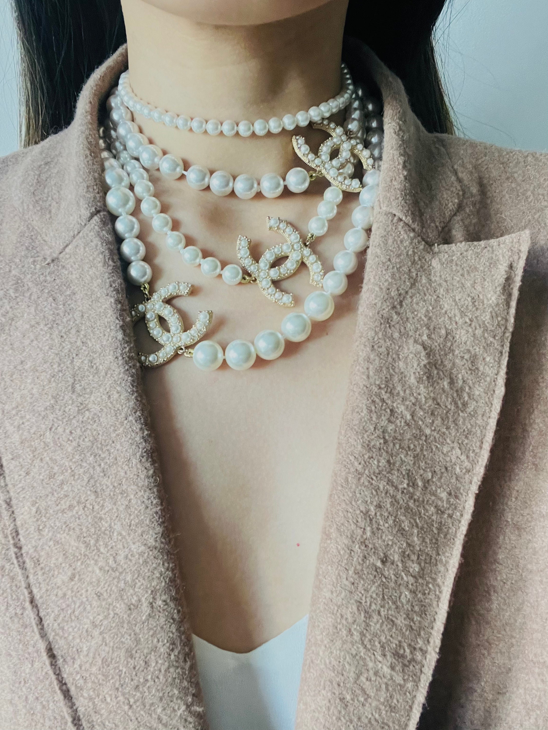 Chanel Vintage Extra Long Pearls Trio CC Logo Coco Strands