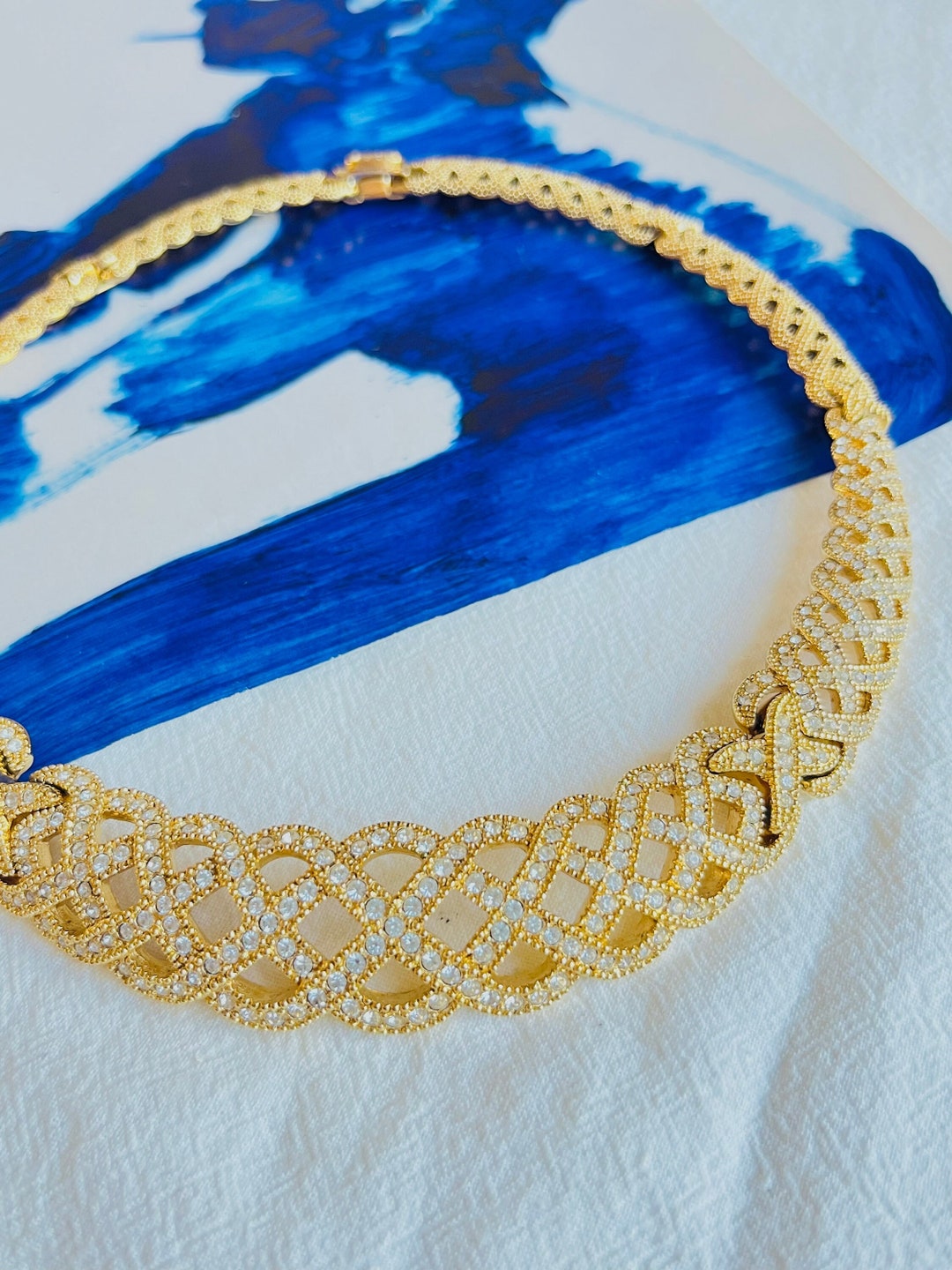 Christian Dior Vintage 1980s Byzantine Braid Crystals Tennis