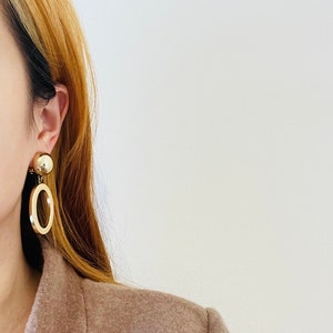 Christian Dior Vintage 1980s Logo Long Oval Hoop Statement Drop Clip Earrings, Gold, Mum, Wife, Girl, Him, Y2K, Anniversary, Birthday Gift image 5