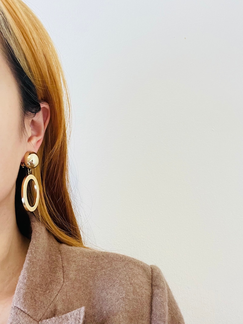 Christian Dior Vintage 1980s Logo Long Oval Hoop Statement Drop Clip Earrings, Gold, Mum, Wife, Girl, Him, Y2K, Anniversary, Birthday Gift image 5