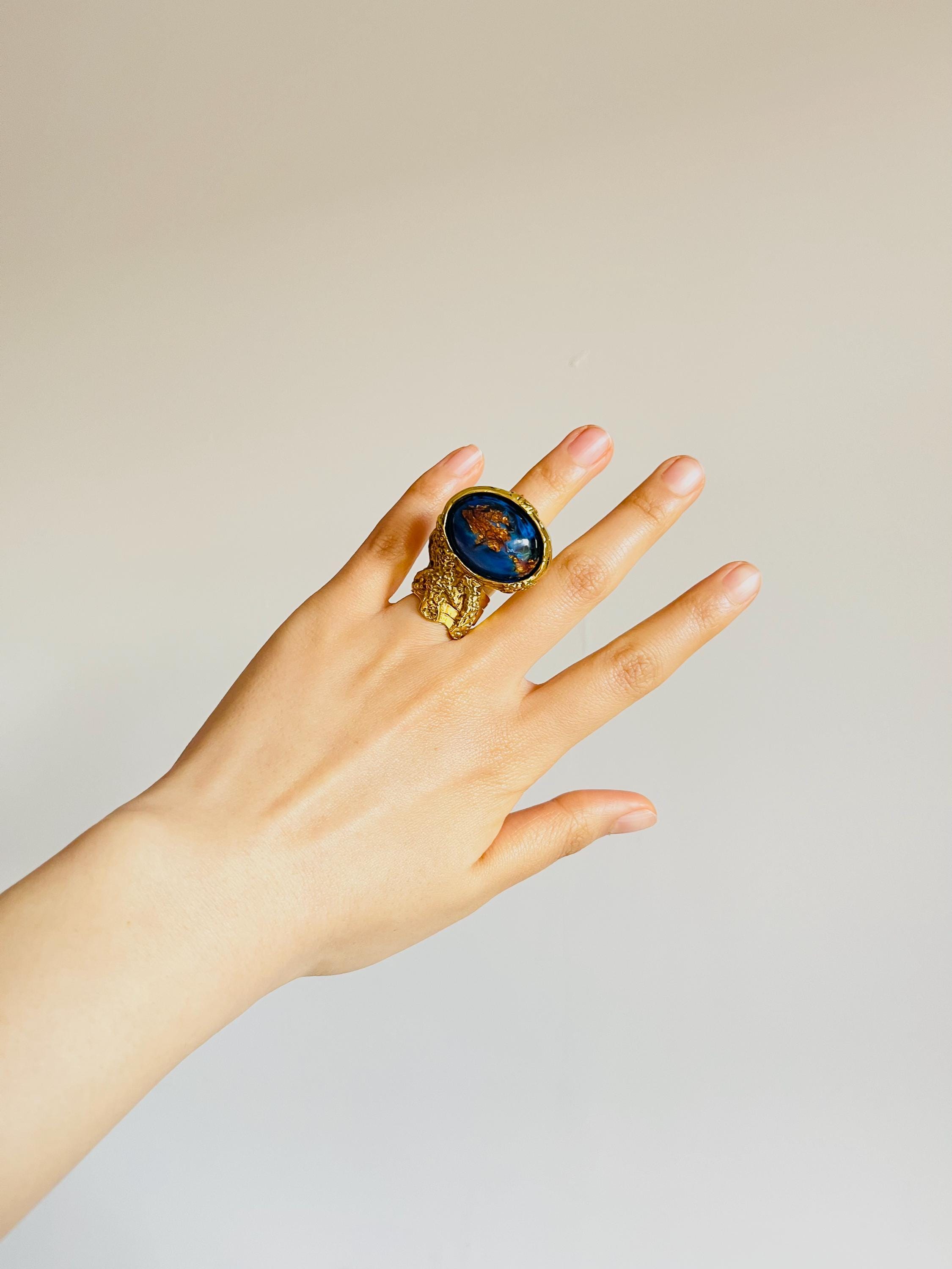 Yves Saint Laurent YSL Arty Large Lapis Navy Foil Cabochon 