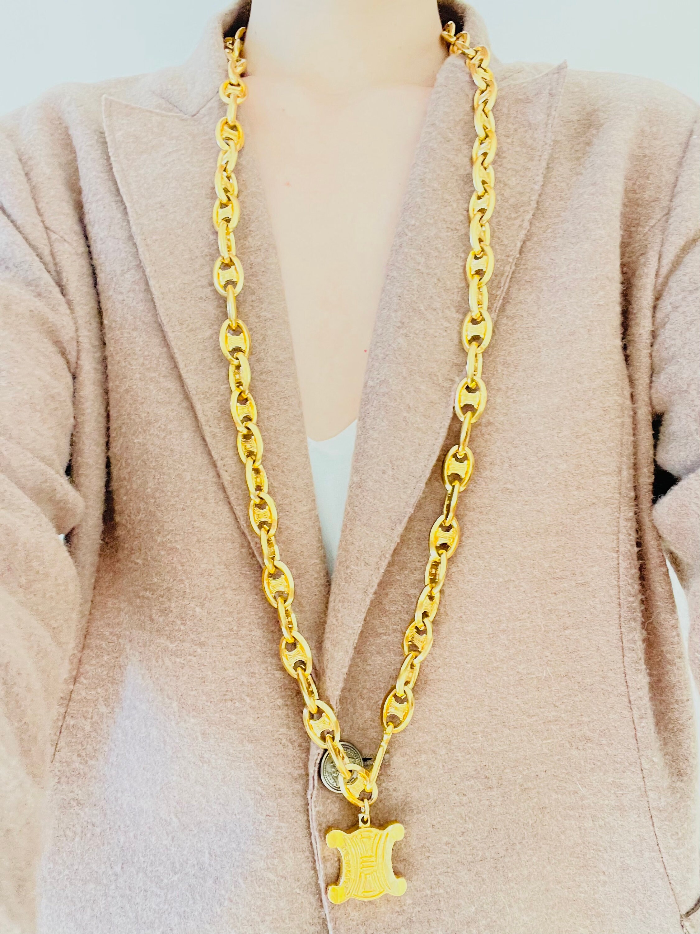 Celine Vintage Unisex Triumph Pendant Iconic Logo Chain 