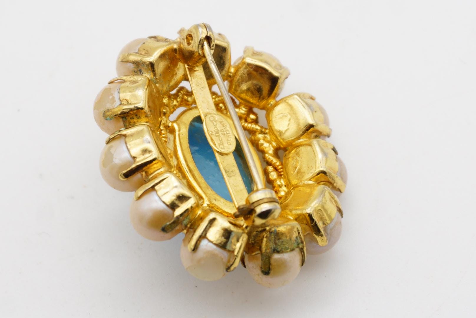 Christian Dior 1968 Vintage Turquoise Blue Cabochon White Pearls