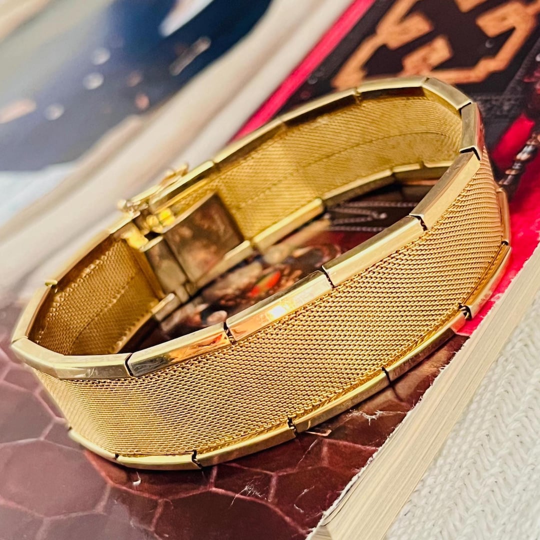 Christian Dior GROSSE 1960 Ridged Woven Mesh Double Bar Linked