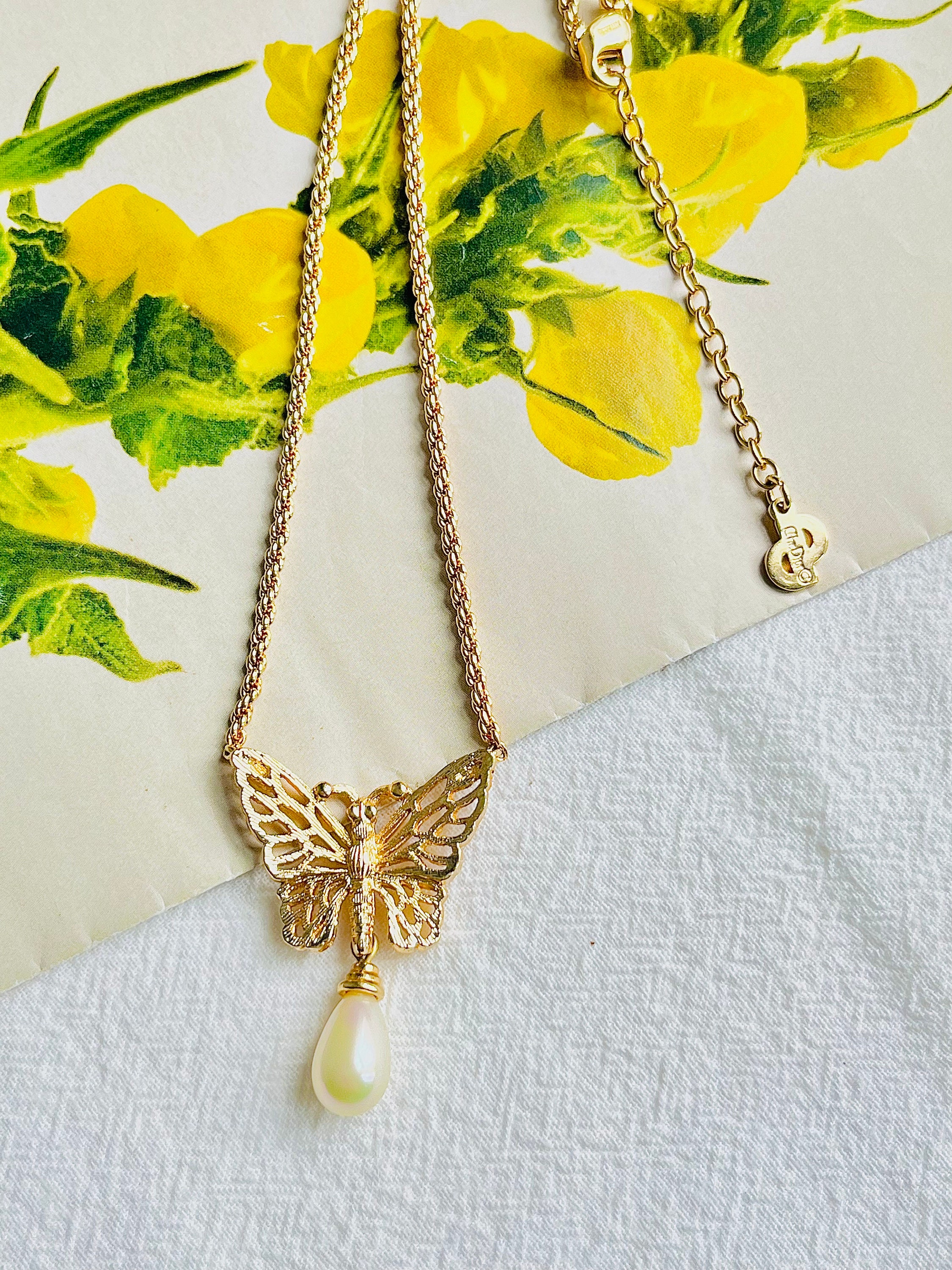 Christian Dior Vintage 1980s Openwork Butterfly White Water Drop