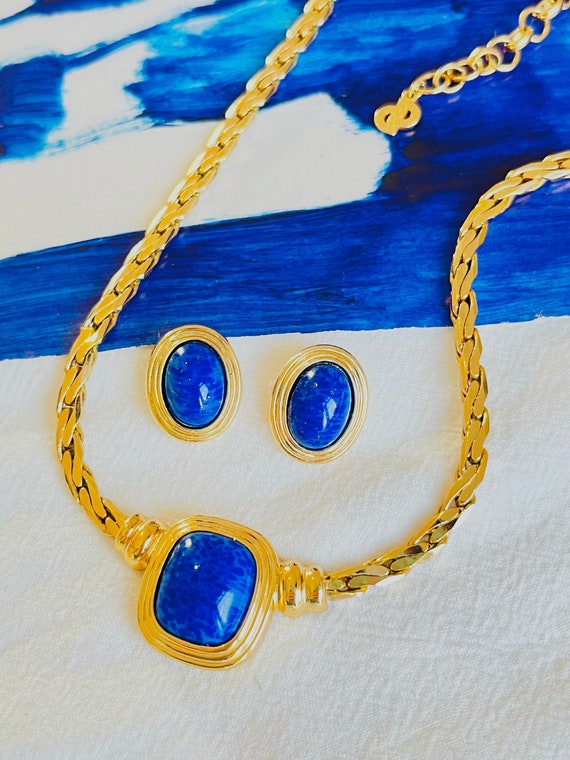 Christian Dior Vintage Lapis Navy Blue Rectangle Oval Cabochon
