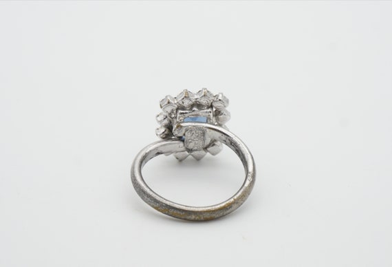 Christian Dior 1970s Vintage Rectangle Aqua Blue Crystals Halo