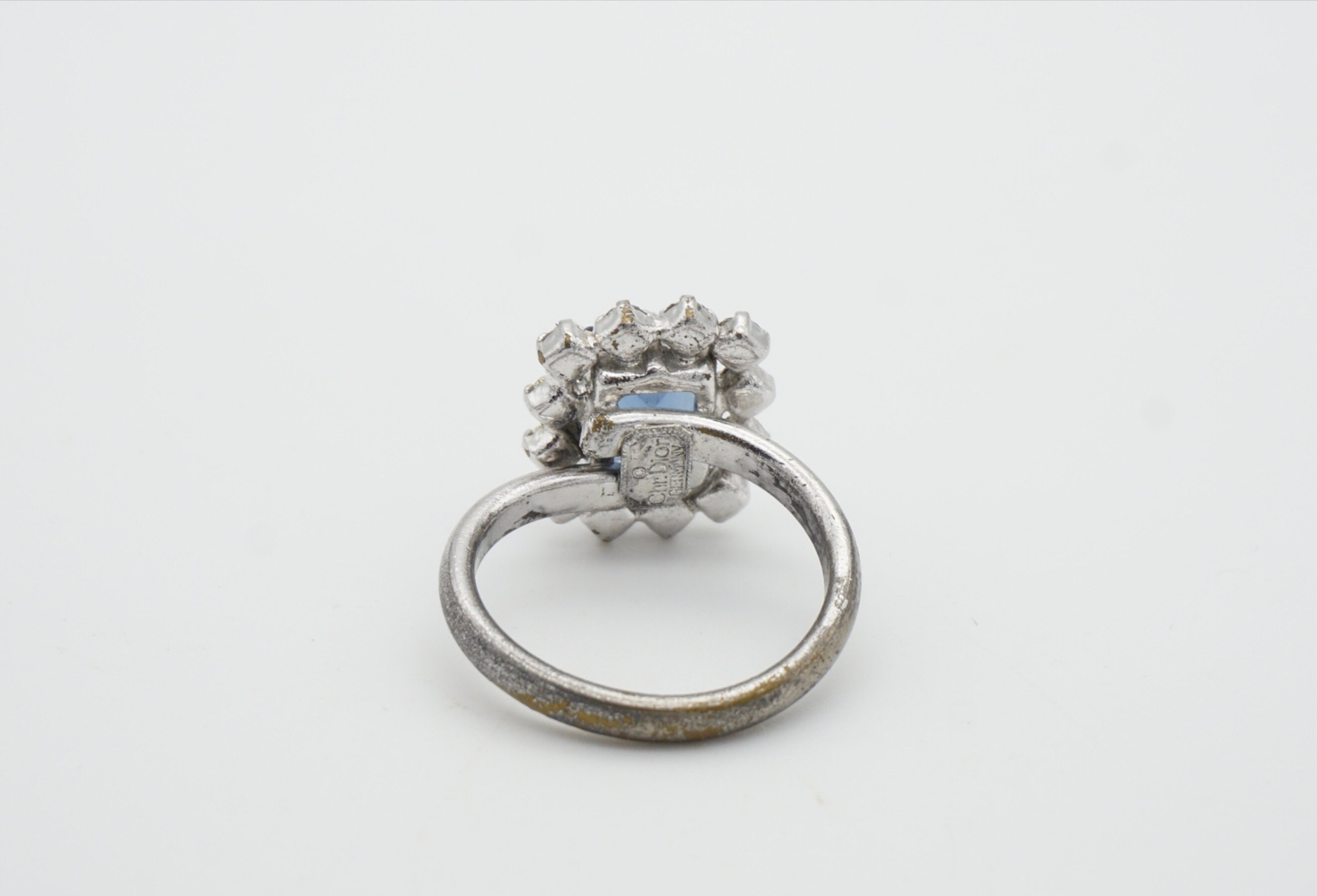 Christian Dior 1970s Vintage Rectangle Aqua Blue Crystals Halo