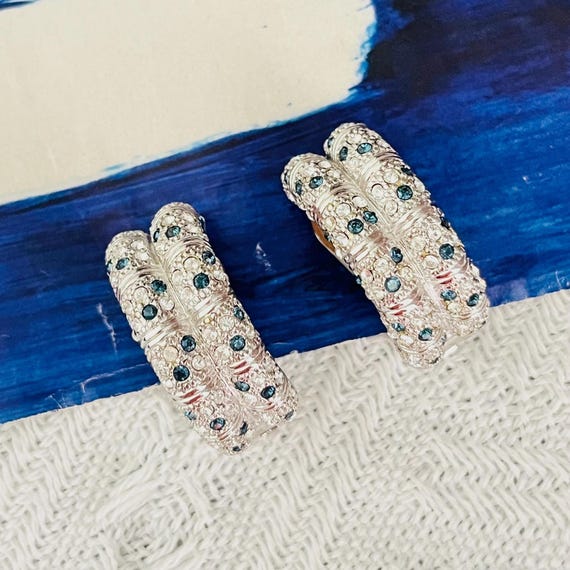 Dior Light Blue and Silver Christian Dior Clip Dior Clip Earrings Blue - Etsy main image 4