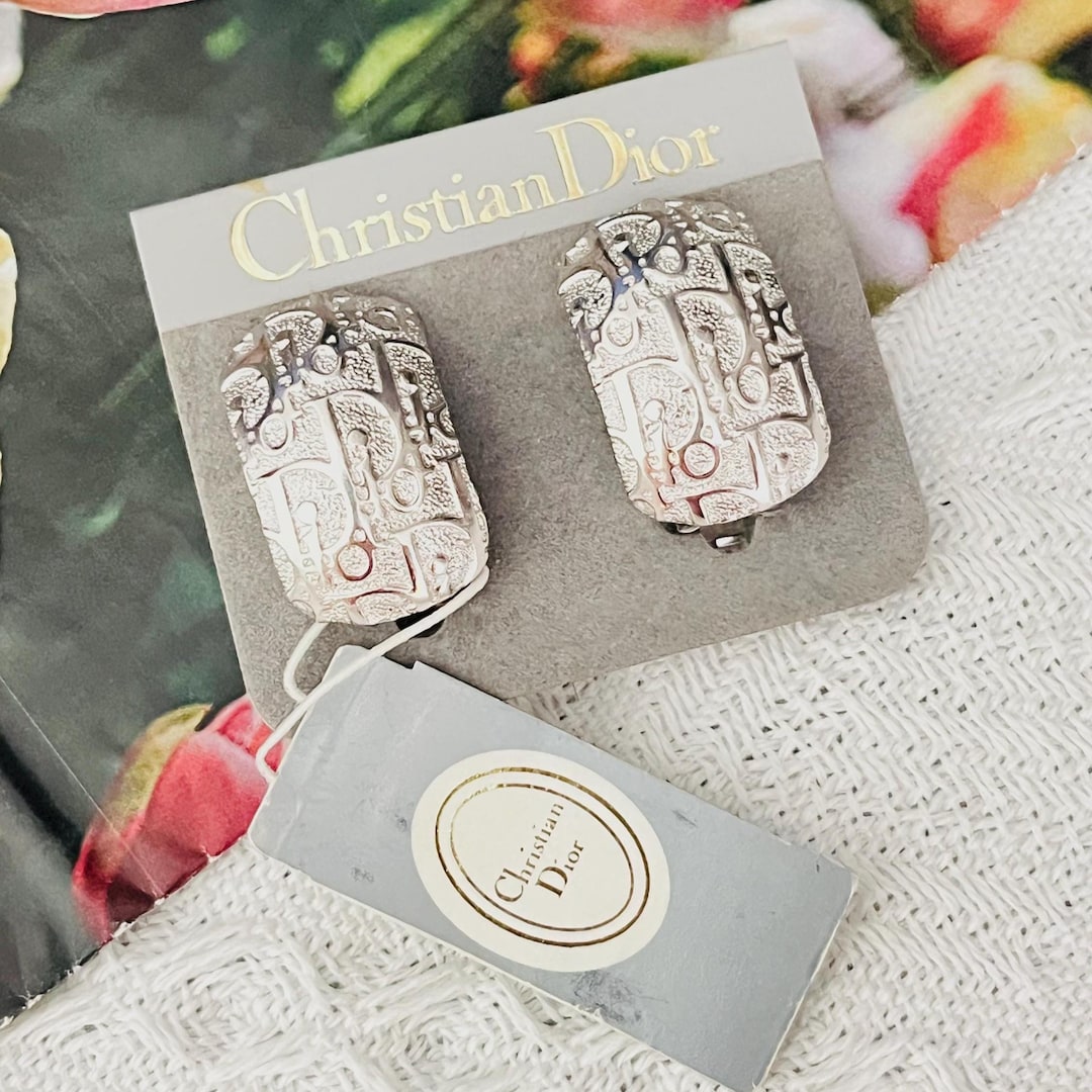 Christian Dior Vintage 1980s Logo Monogram Rectangle Dome Clip