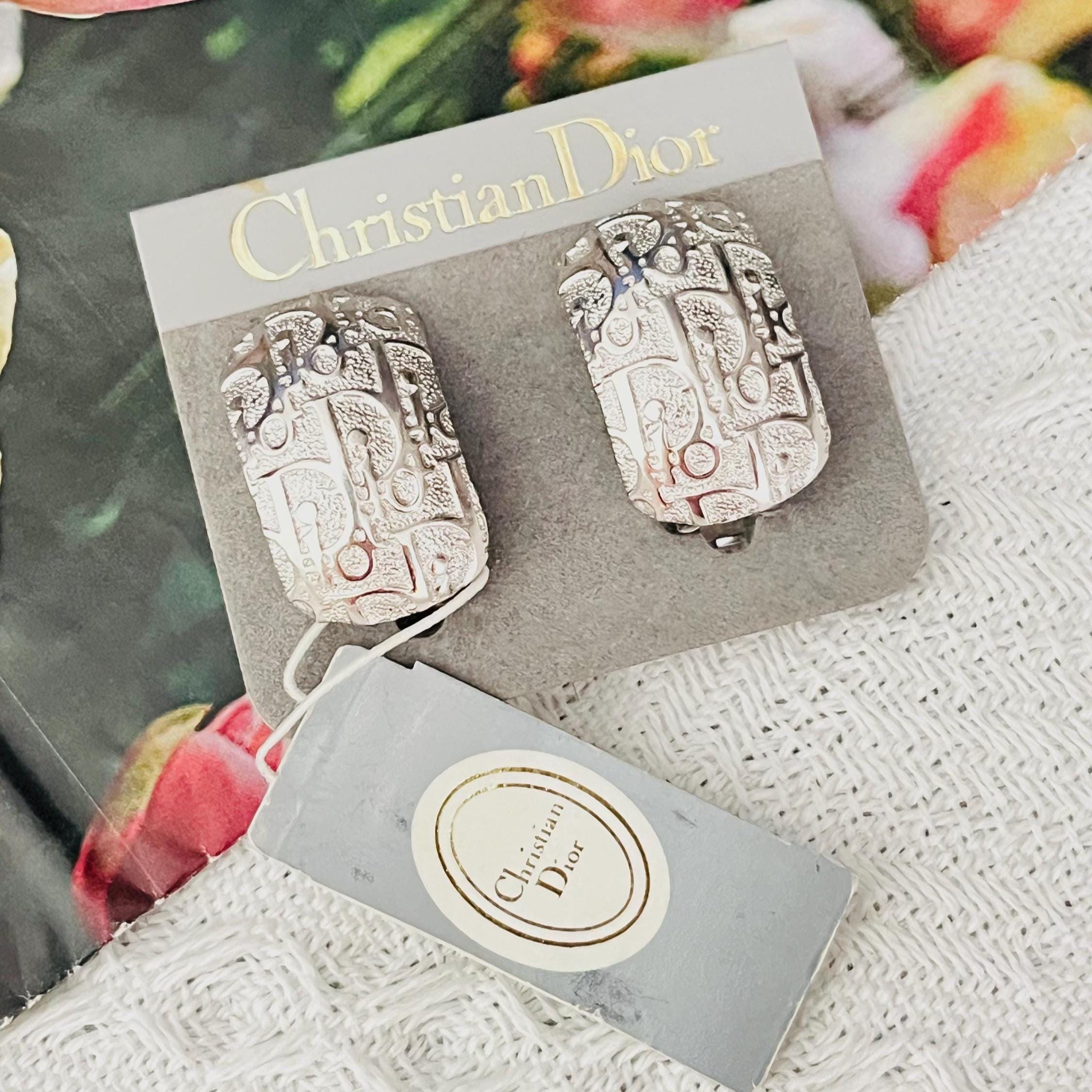 Christian Dior Vintage 1980s Logo Monogram Rectangle Dome Clip