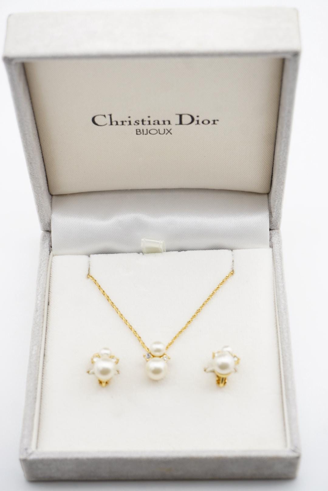 Christian Dior Vintage 1980s Double White Round Pearls Crystals