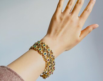 Christian Dior 1970s Ruby Sapphire Emerald Square Double Mesh