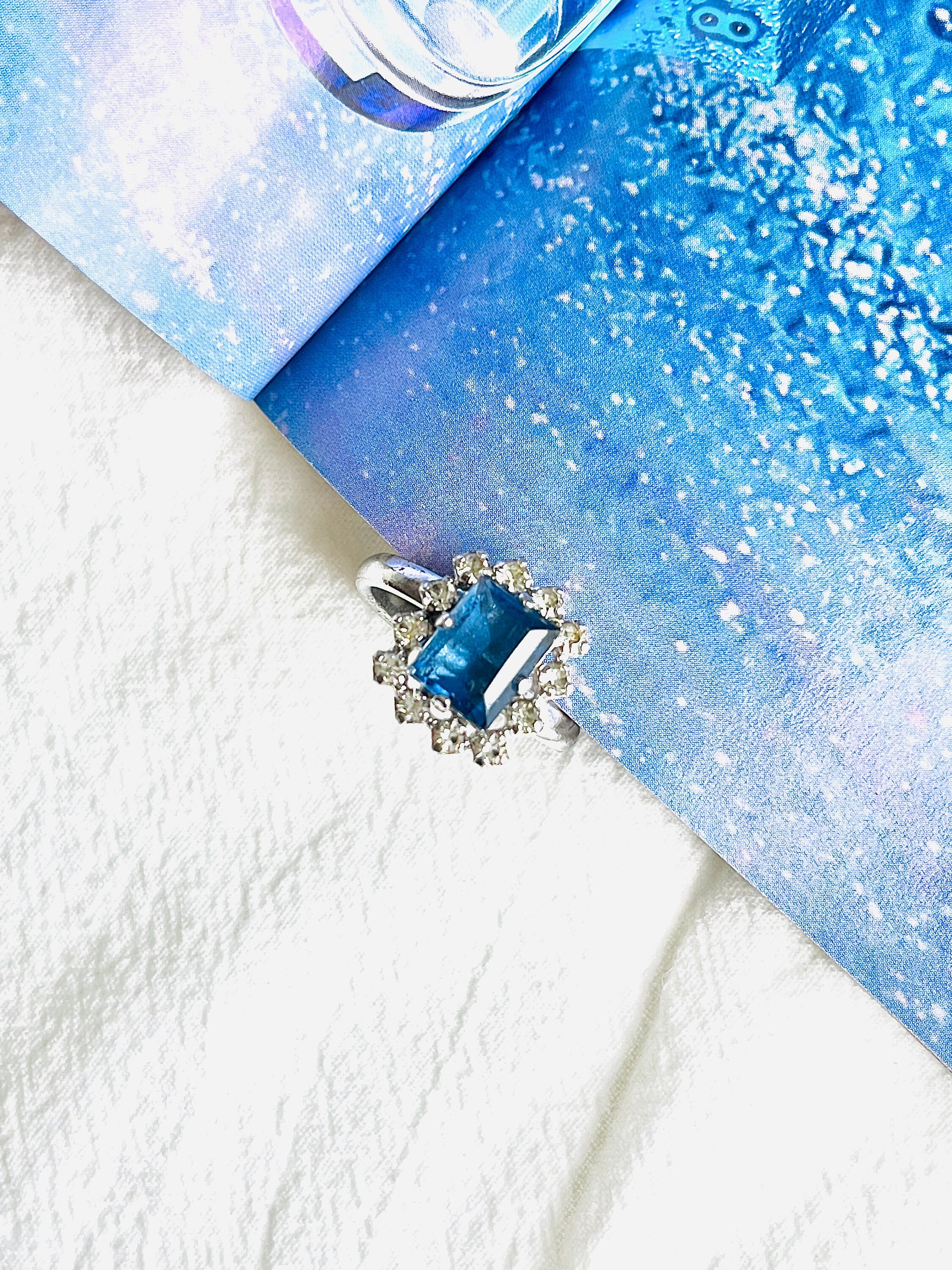 Christian Dior 1970s Vintage Rectangle Aqua Blue Crystals