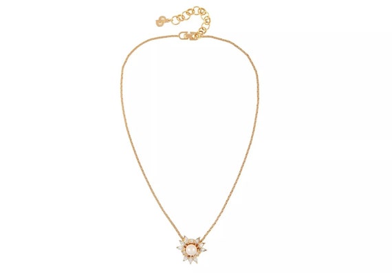 Christian Dior Vintage 1980s Flower Sunburst Crystal White Round