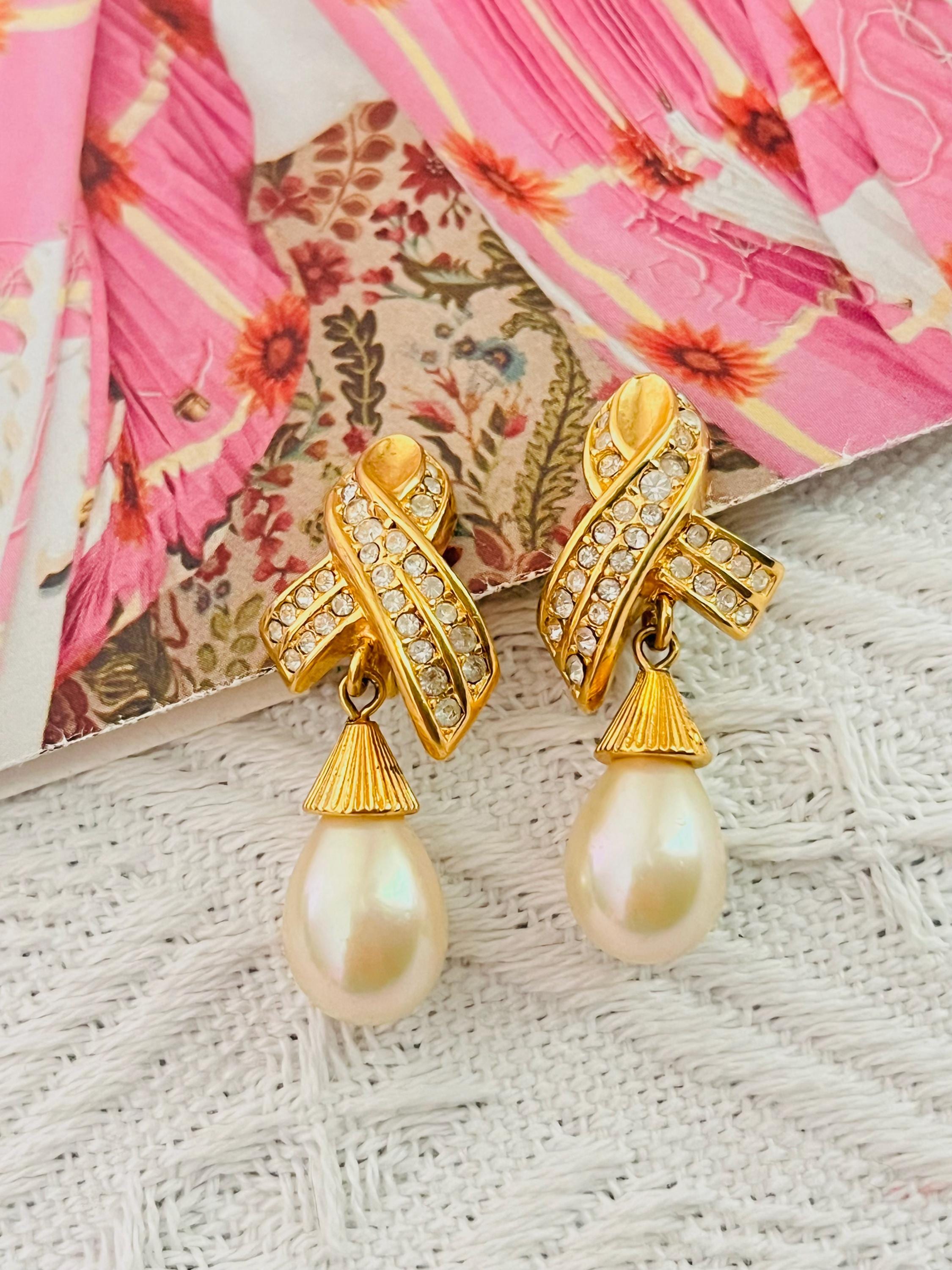 Christian Dior Vintage 1980 White Pearl Bow Cross Crystals Water