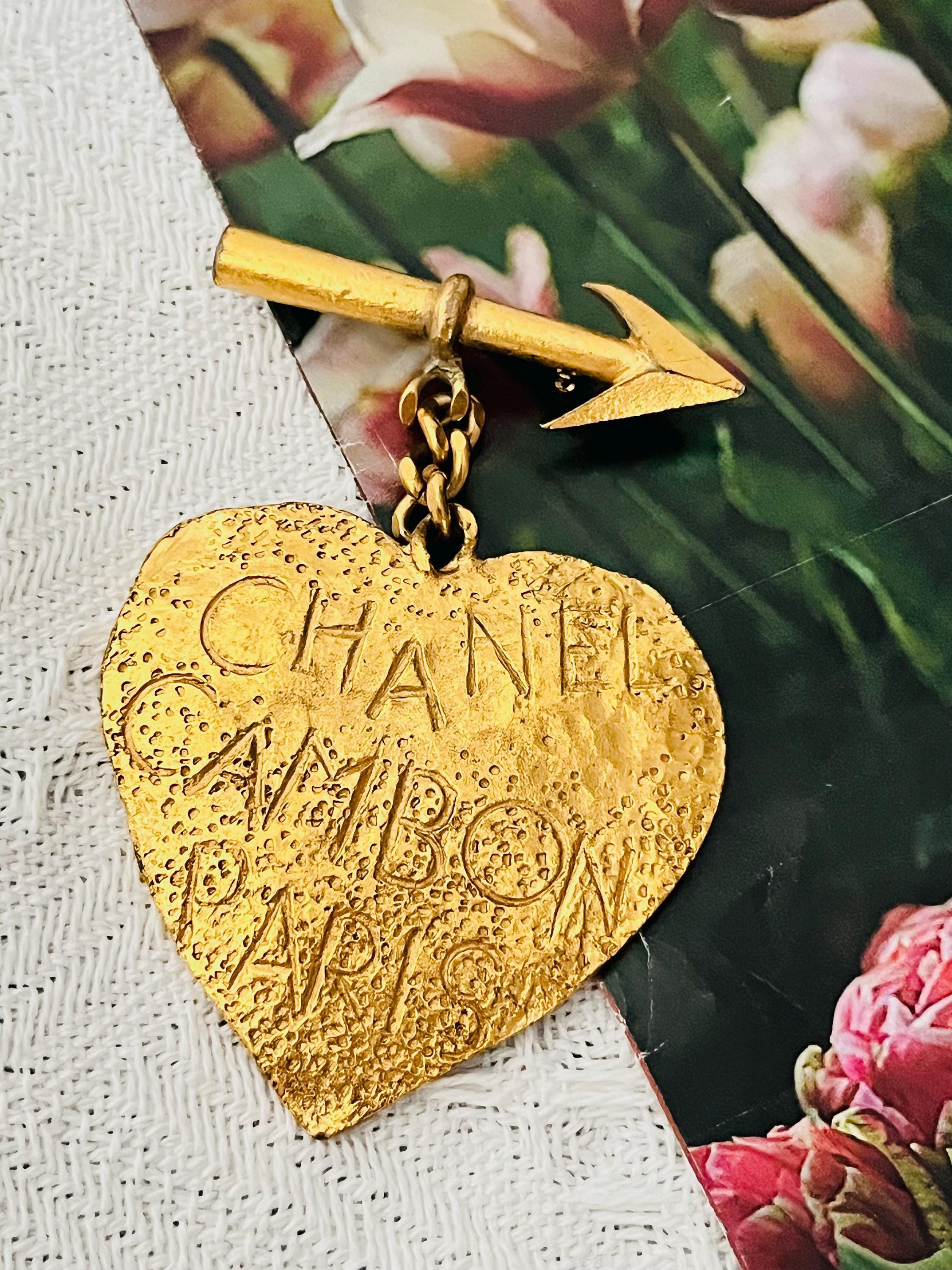 Chanel Vintage 1993 Logo CC Heart Cambon Paris Arrow Dangle Bow
