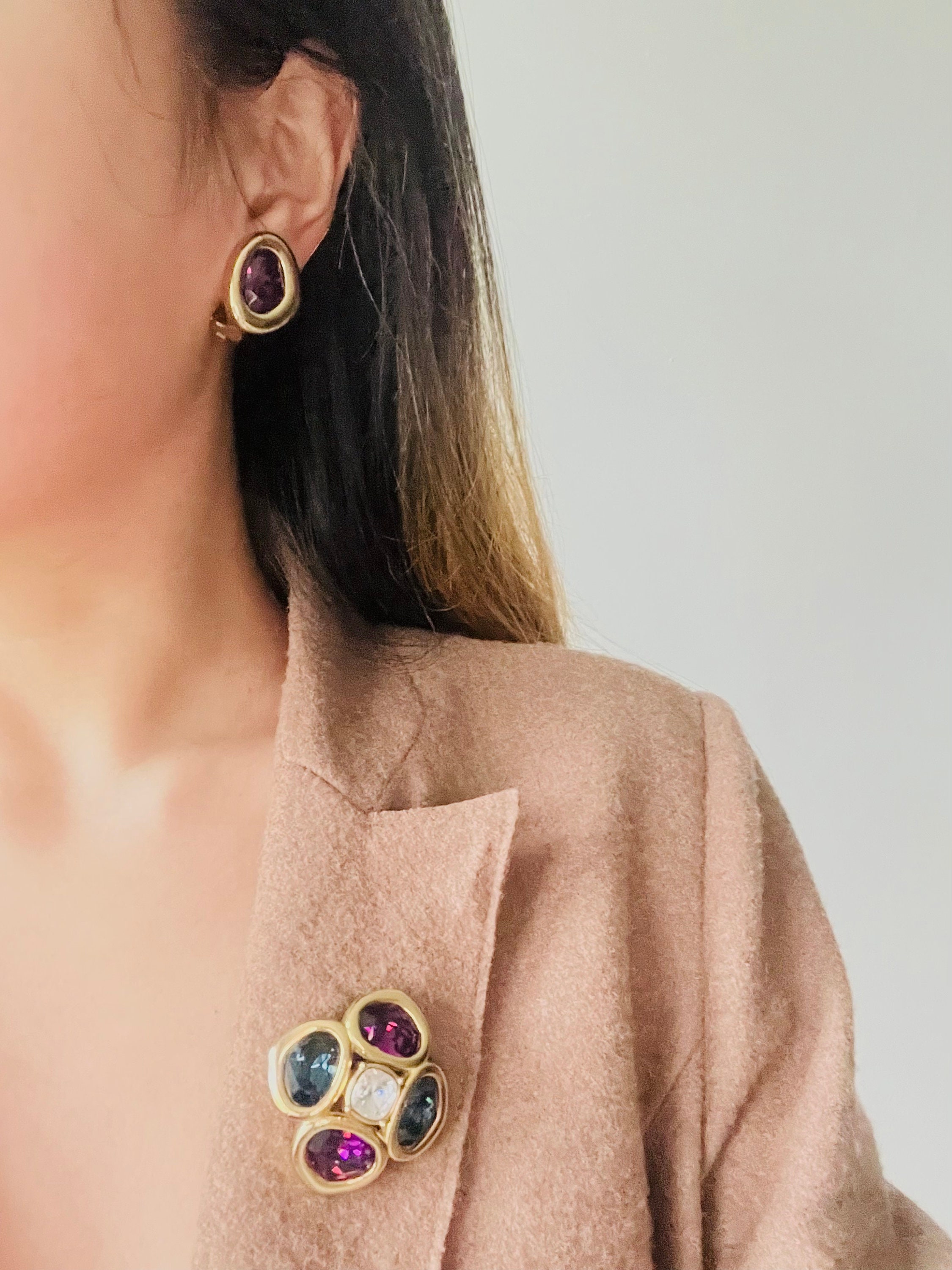 Christian Dior 1980s Vintage Lucky Clover Sapphire Amethyst