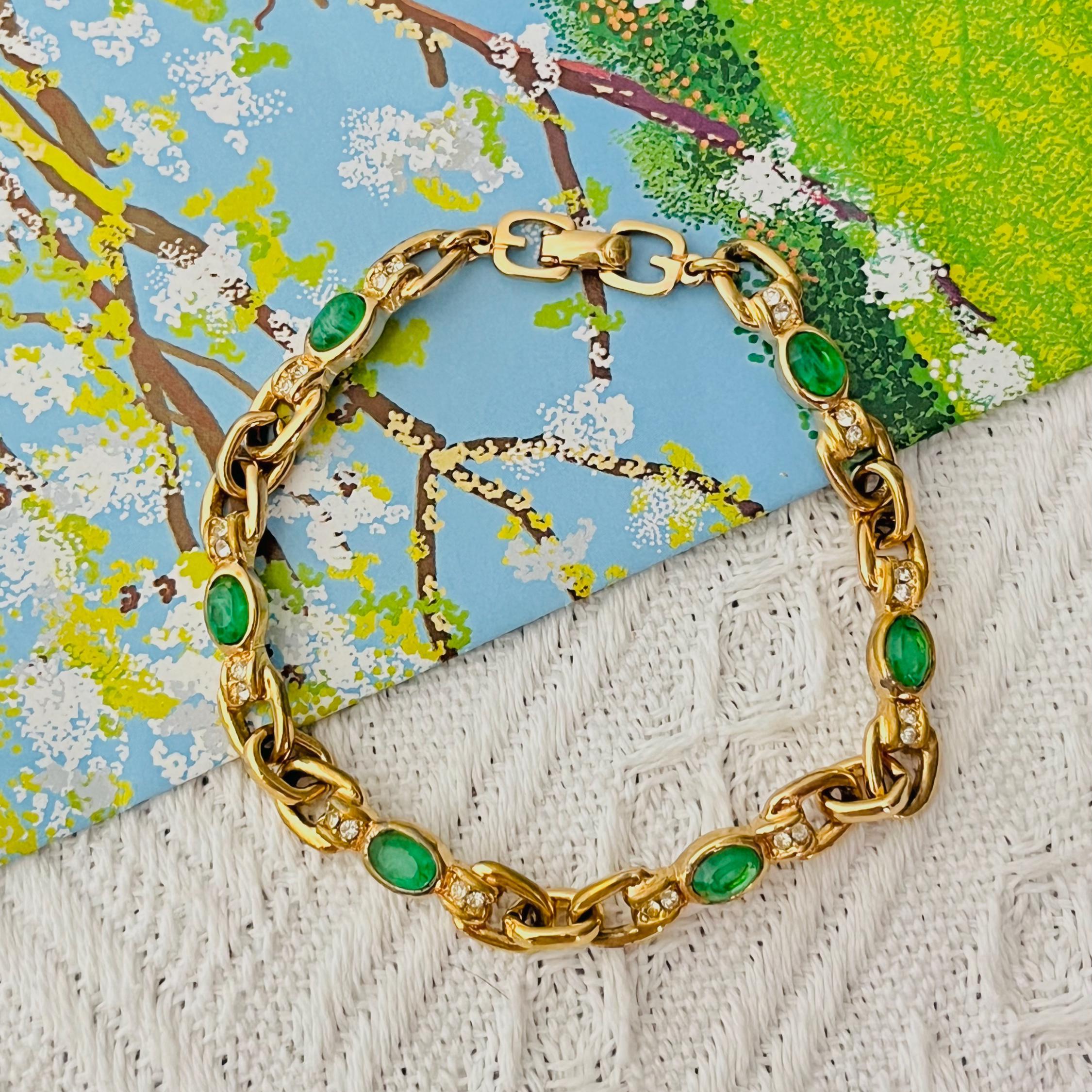 Christian Dior GROSSE 1970s Oval Emerald Crystals Interlocked