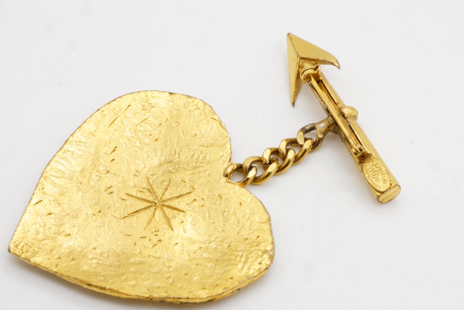 Chanel Vintage 1993 Logo CC Heart Cambon Paris Arrow Dangle Bow