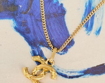 Chanel Vintage 1970 Iconic Textured Coco CC Logo Cross X Pendant