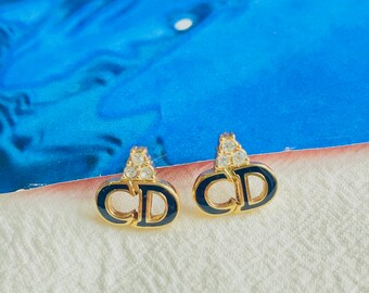 アクセサリー Dior Vintage LOGO Gold pierced earrings Vtg Signed Dior w copy Logo 14K Post Gold Tone Pierced
