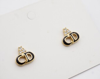 Christian Dior Gold Logo Monogram Vintage Clip-On Earrings